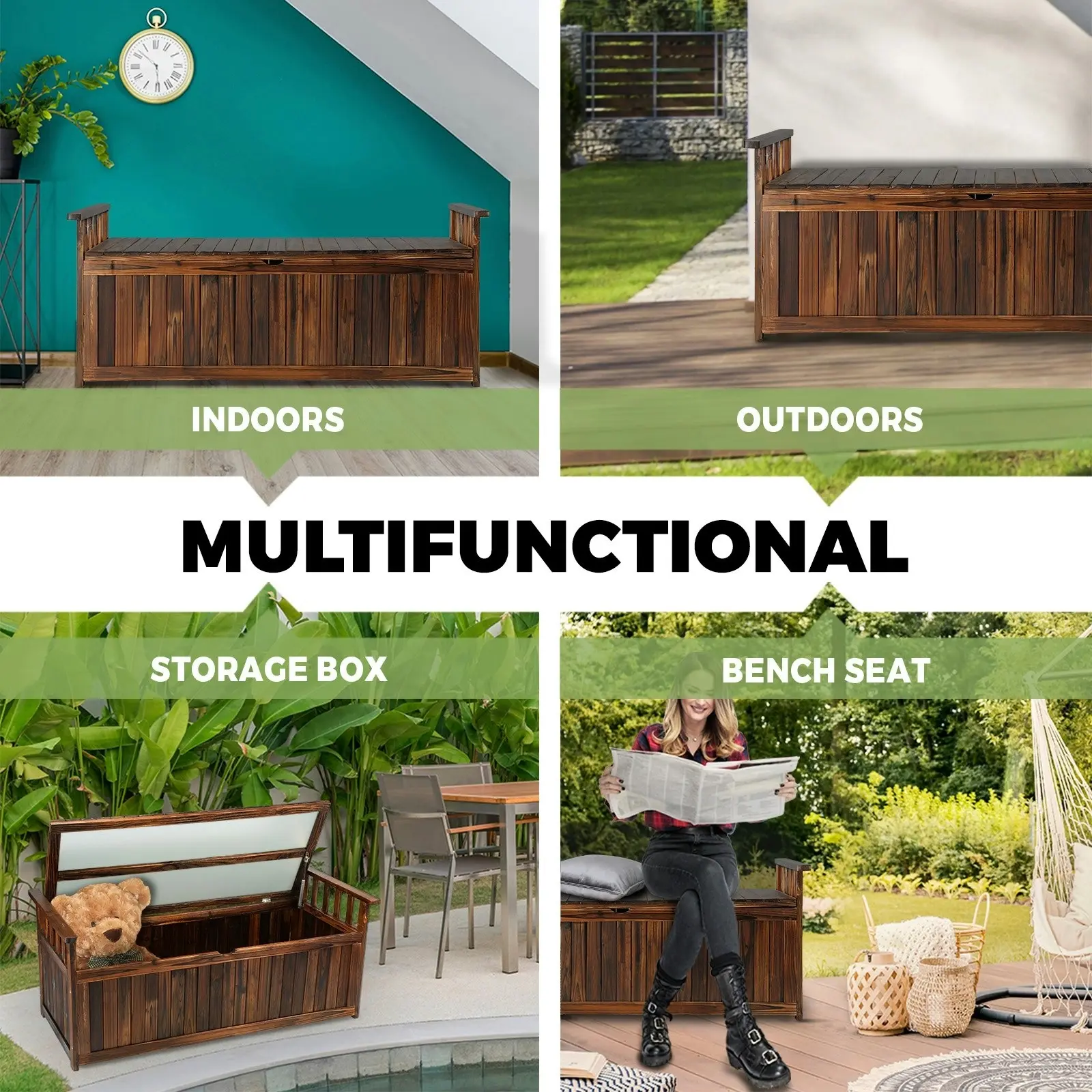 Livsip Outdoor Storage Box Garden Bench Wooden Chest Tool Container Cabinet XL