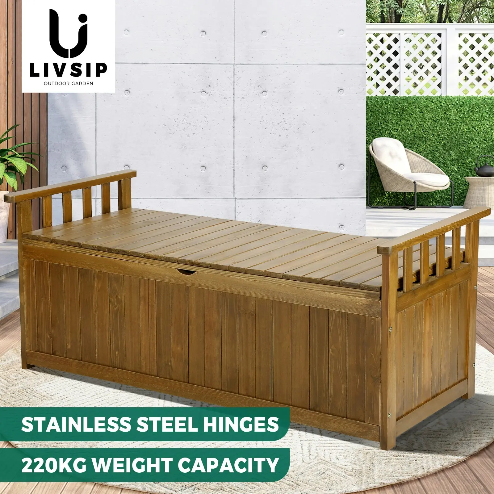 Livsip Outdoor Storage Box Garden Bench Wooden Container Chest Toy Cabinet XL