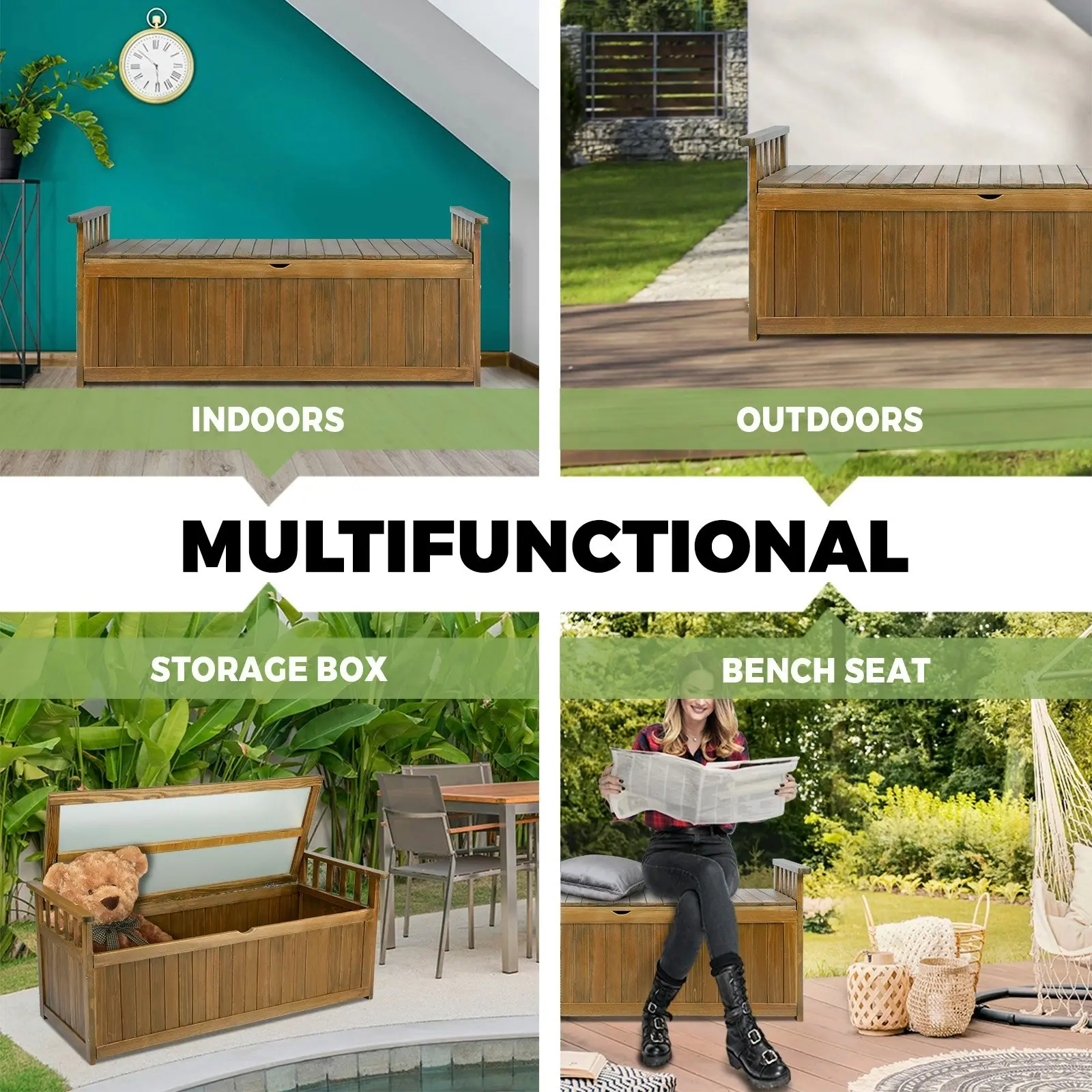 Livsip Outdoor Storage Box Garden Bench Wooden Container Chest Toy Cabinet XL