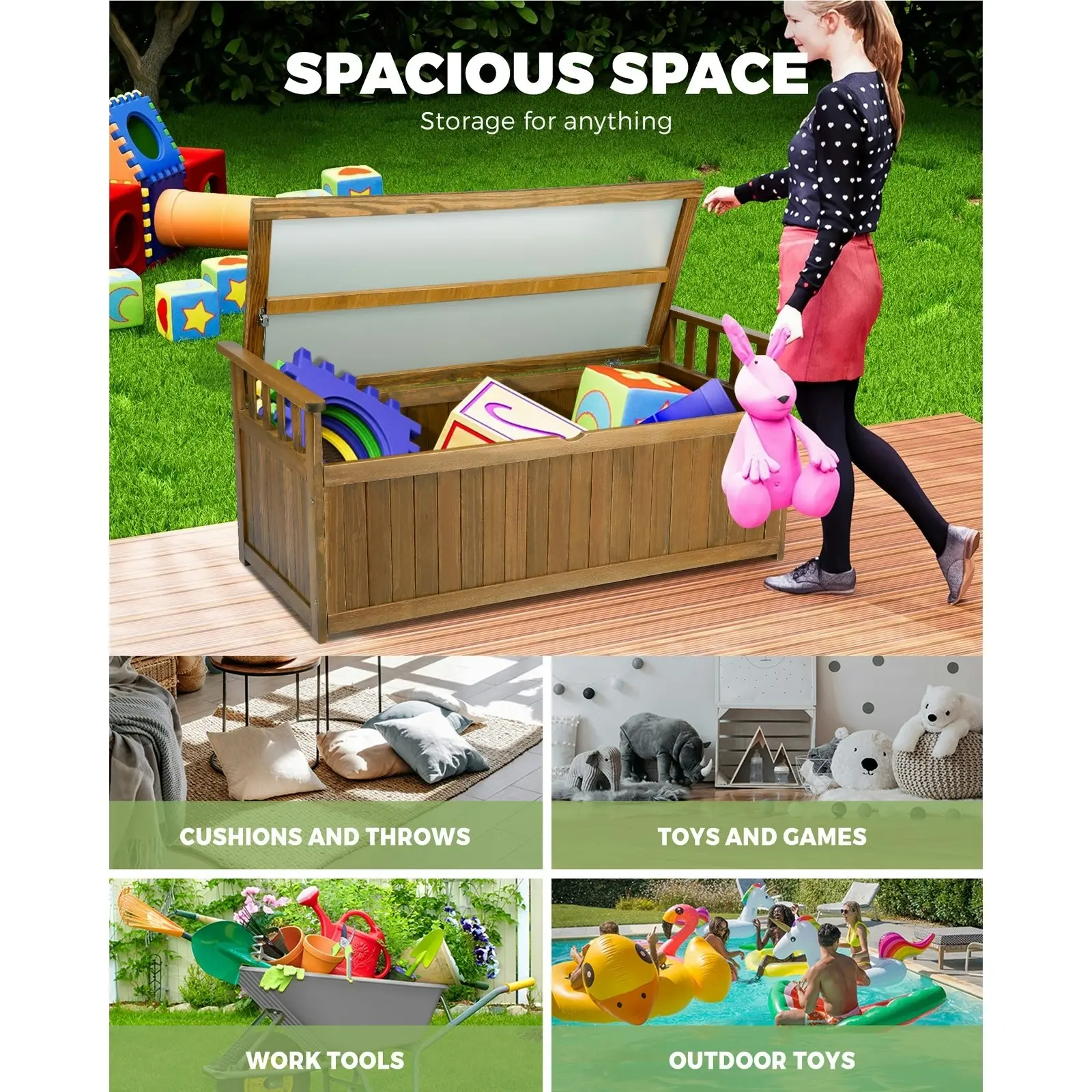 Livsip Outdoor Storage Box Garden Bench Wooden Container Chest Toy Cabinet XL