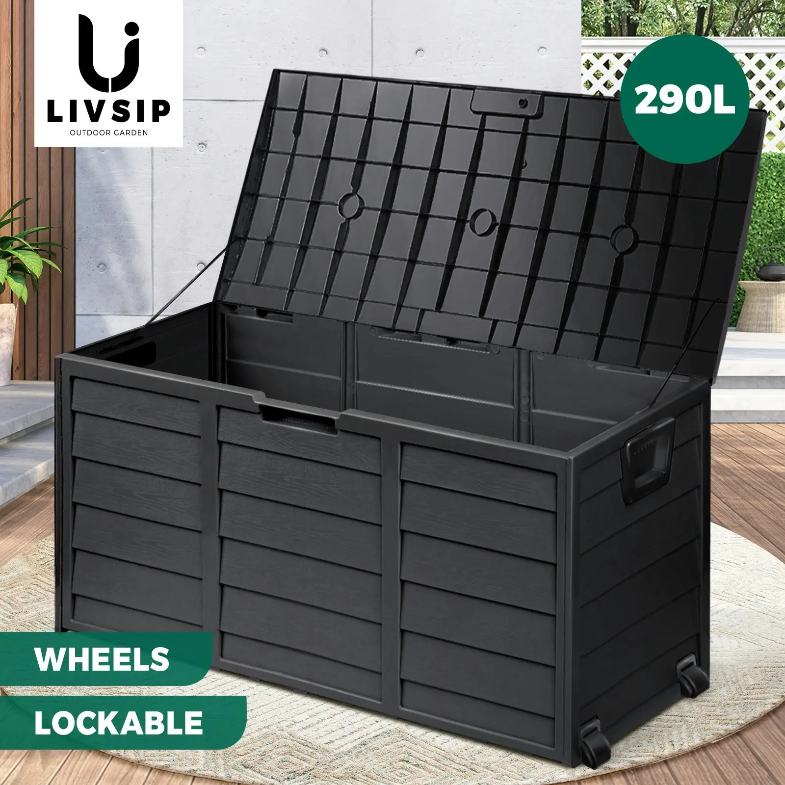 Livsip Outdoor Storage Box 290L Container Garden Chest Deck Tool Toy Lockable