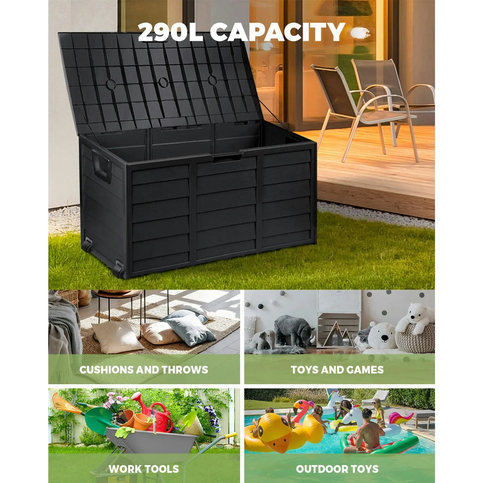 Livsip Outdoor Storage Box 290L Container Garden Chest Deck Tool Toy Lockable