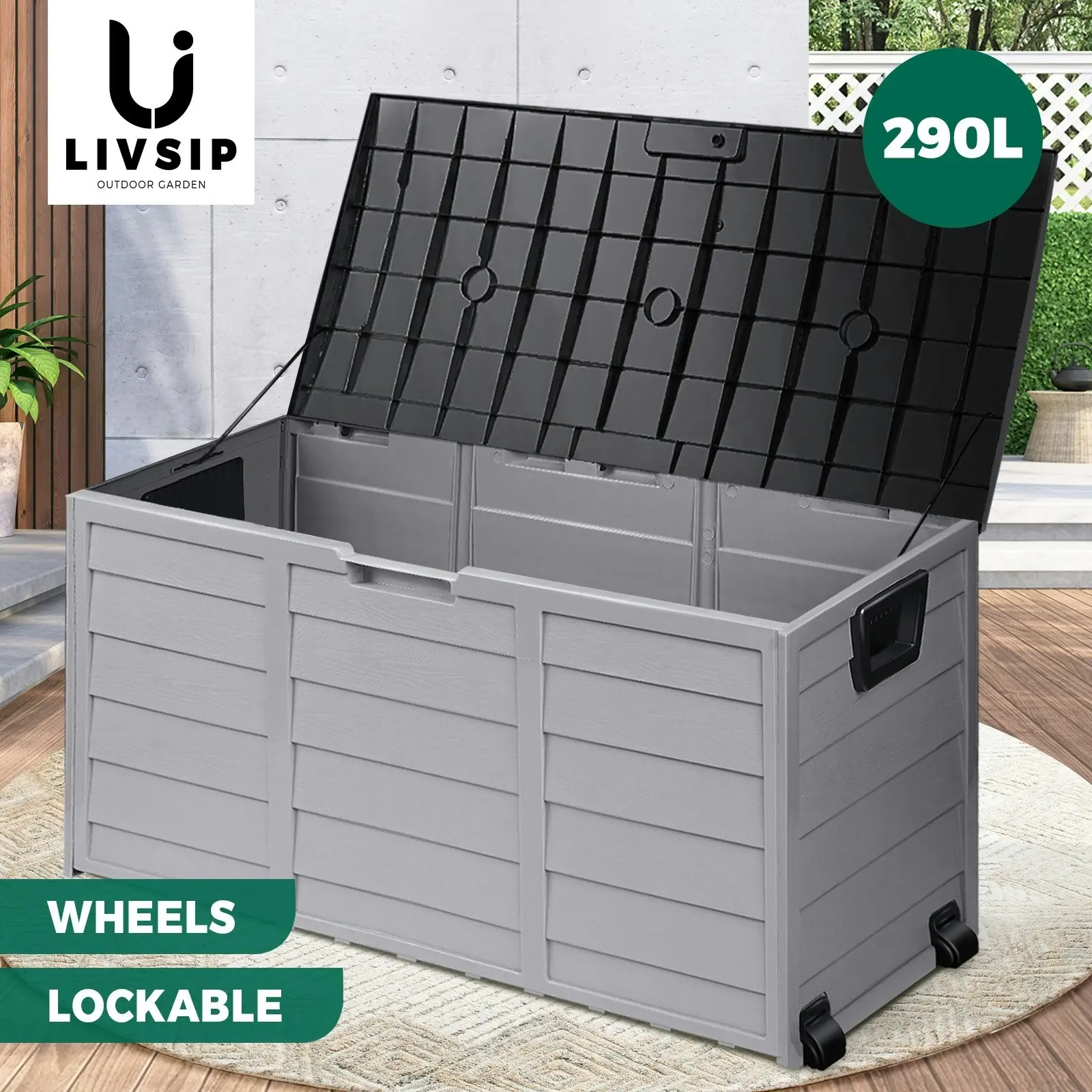 Livsip Outdoor Storage Box 290L Garden Container Lockable Waterproof Tool Chest