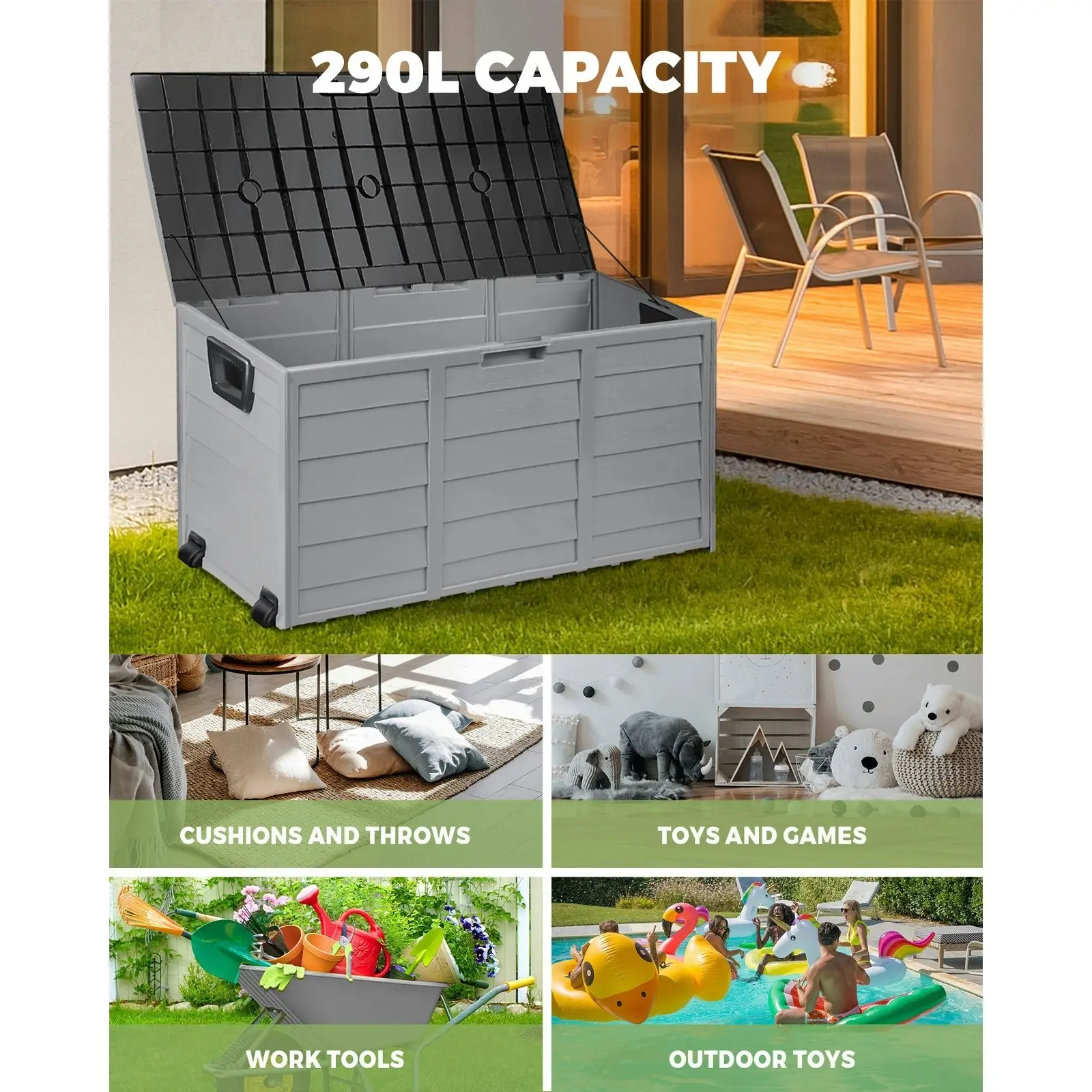 Livsip Outdoor Storage Box 290L Garden Container Lockable Waterproof Tool Chest