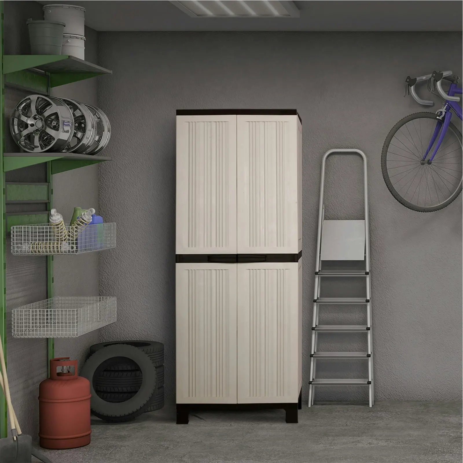 Livsip Outdoor Storage Cabinet Box Garage Garden Cupboard Adjustable Lockable