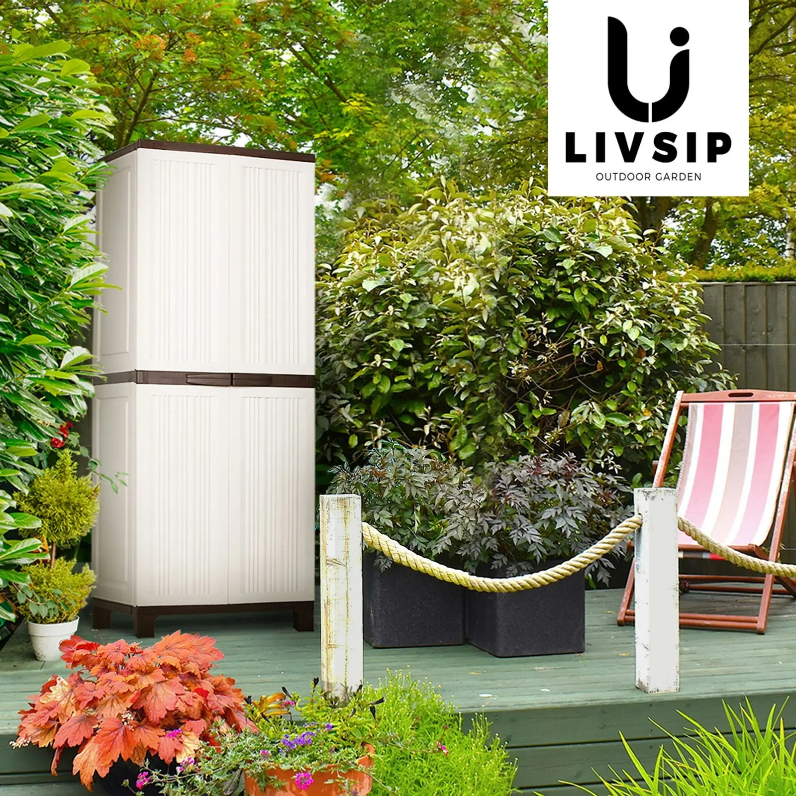 Livsip Outdoor Storage Cabinet Box Garage Garden Cupboard Adjustable Lockable