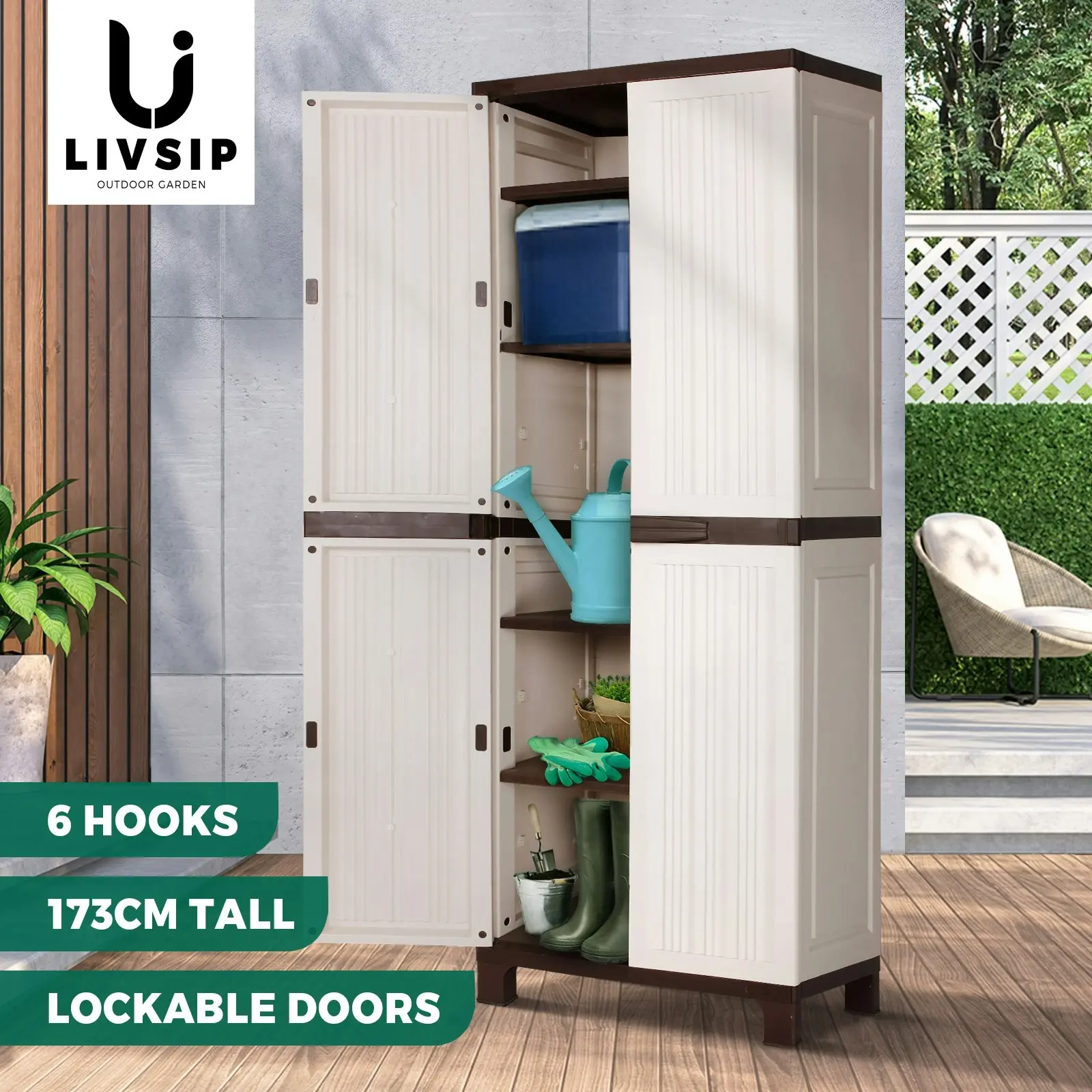 Livsip Outdoor Storage Cabinet Box Garage Garden Cupboard Adjustable Lockable