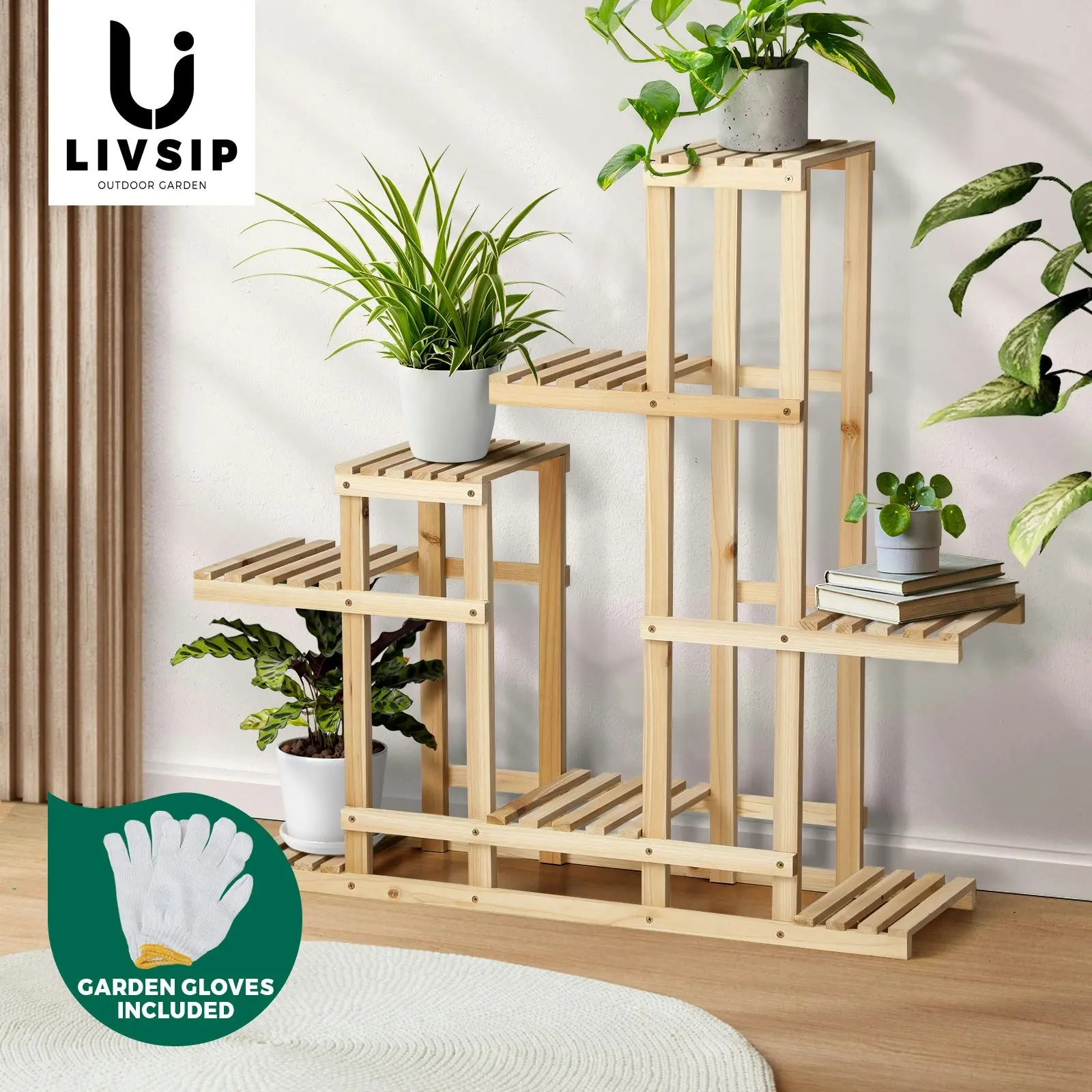 Livsip Plant Stand 6 Tiers Flower Pot Planter Corner Shelf Wooden Shelving DIY