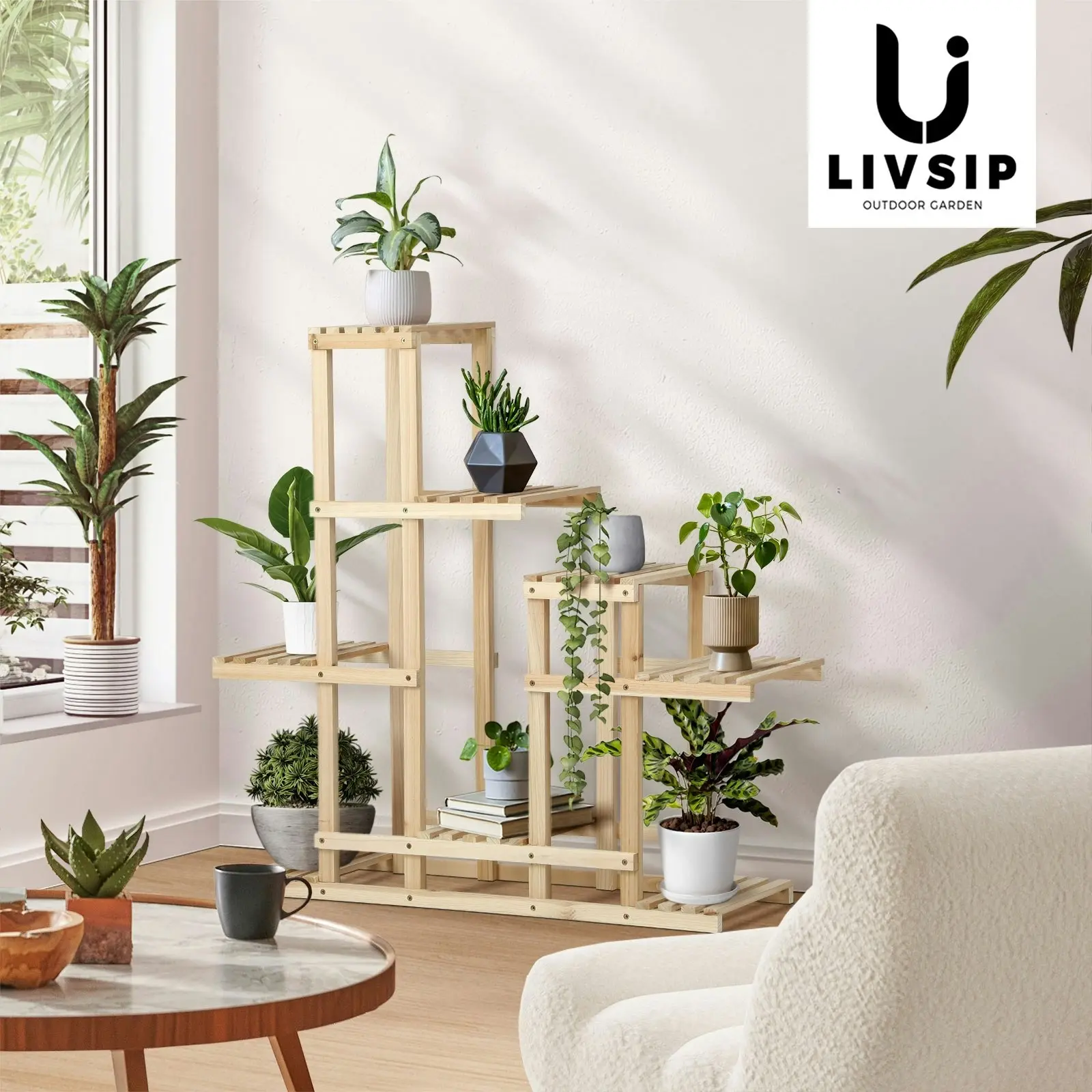 Livsip Plant Stand 6 Tiers Flower Pot Planter Corner Shelf Wooden Shelving DIY