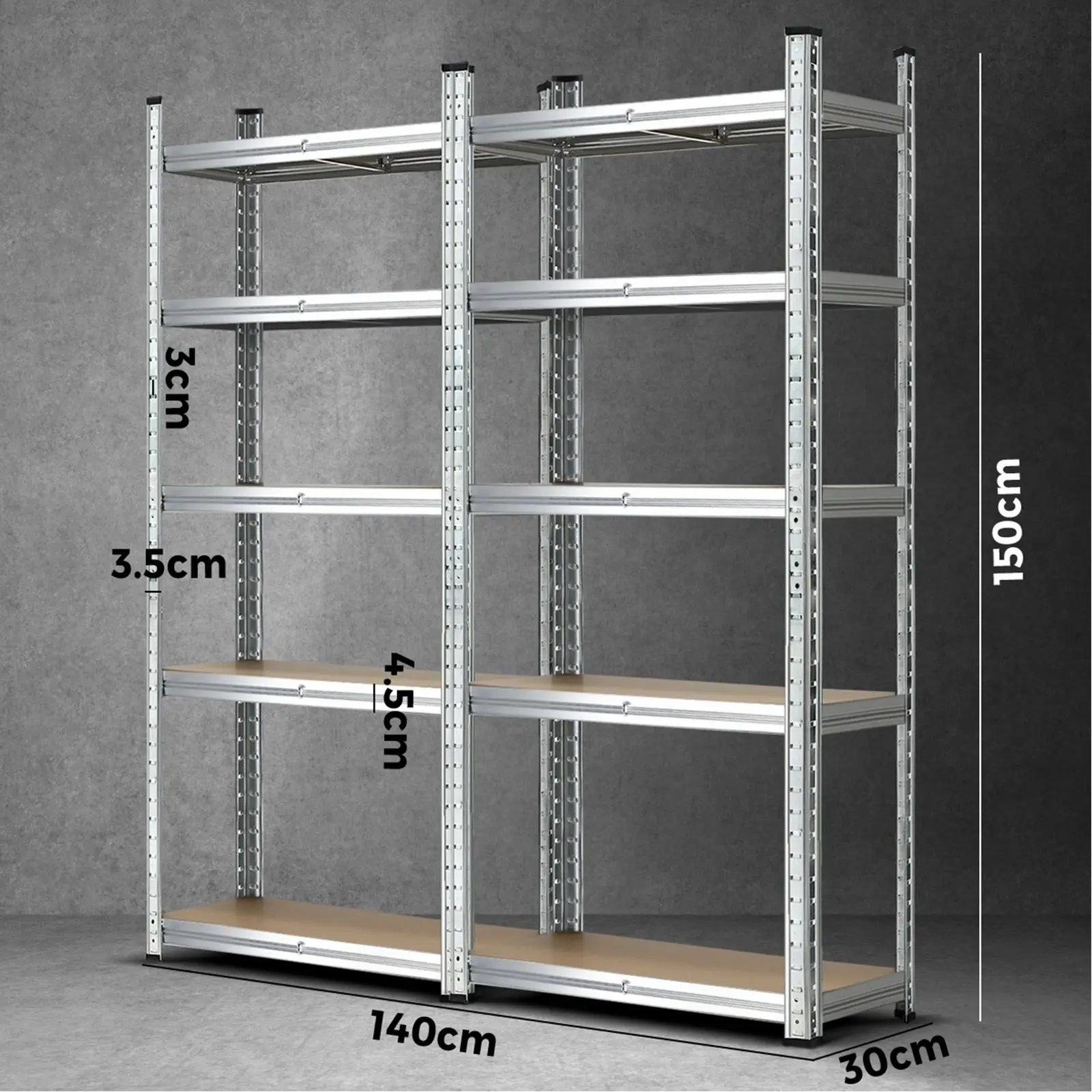 Sharptoo Garage Shelving Shelves Warehouse Storage Rack Steel Pallet Shelf 1.5mx2 Silver