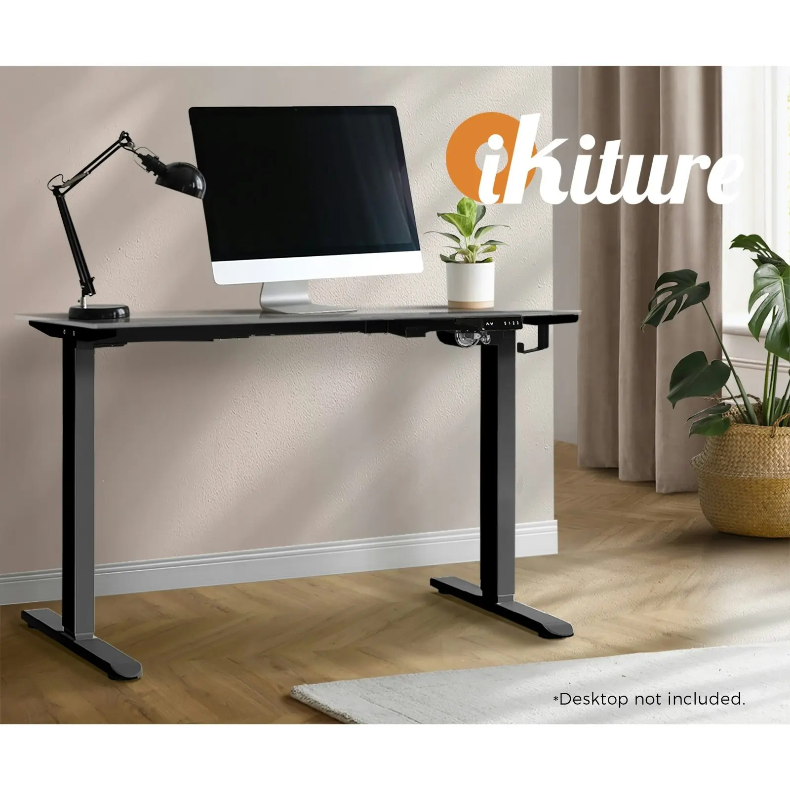 Oikiture Standing Desk Frame Only Single Motor Height Adjustable Motorised Sit Stand Table Black