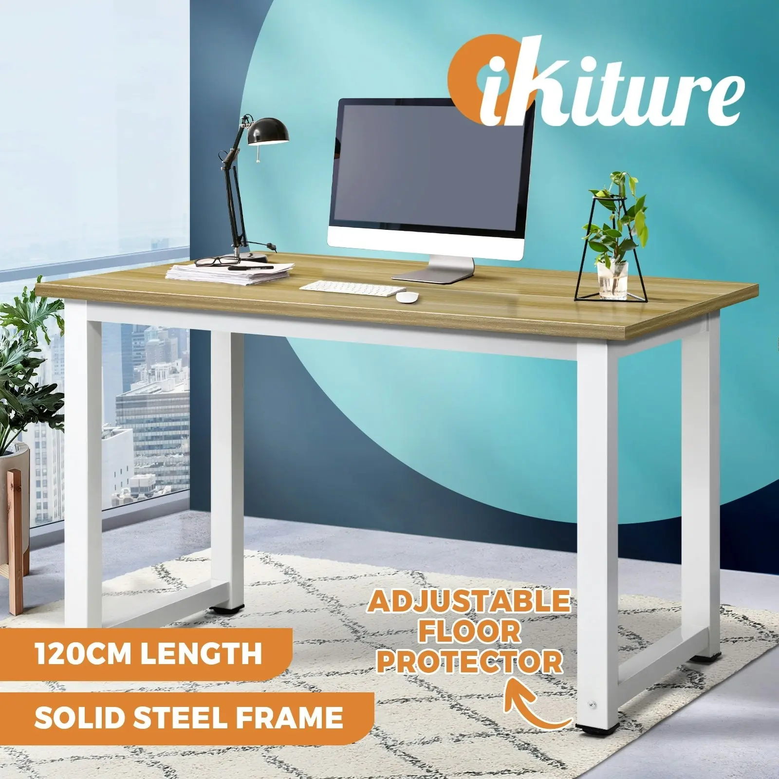 Oikiture Computer Desk Office Table Home Workstation Study Laptop Desks 120cm