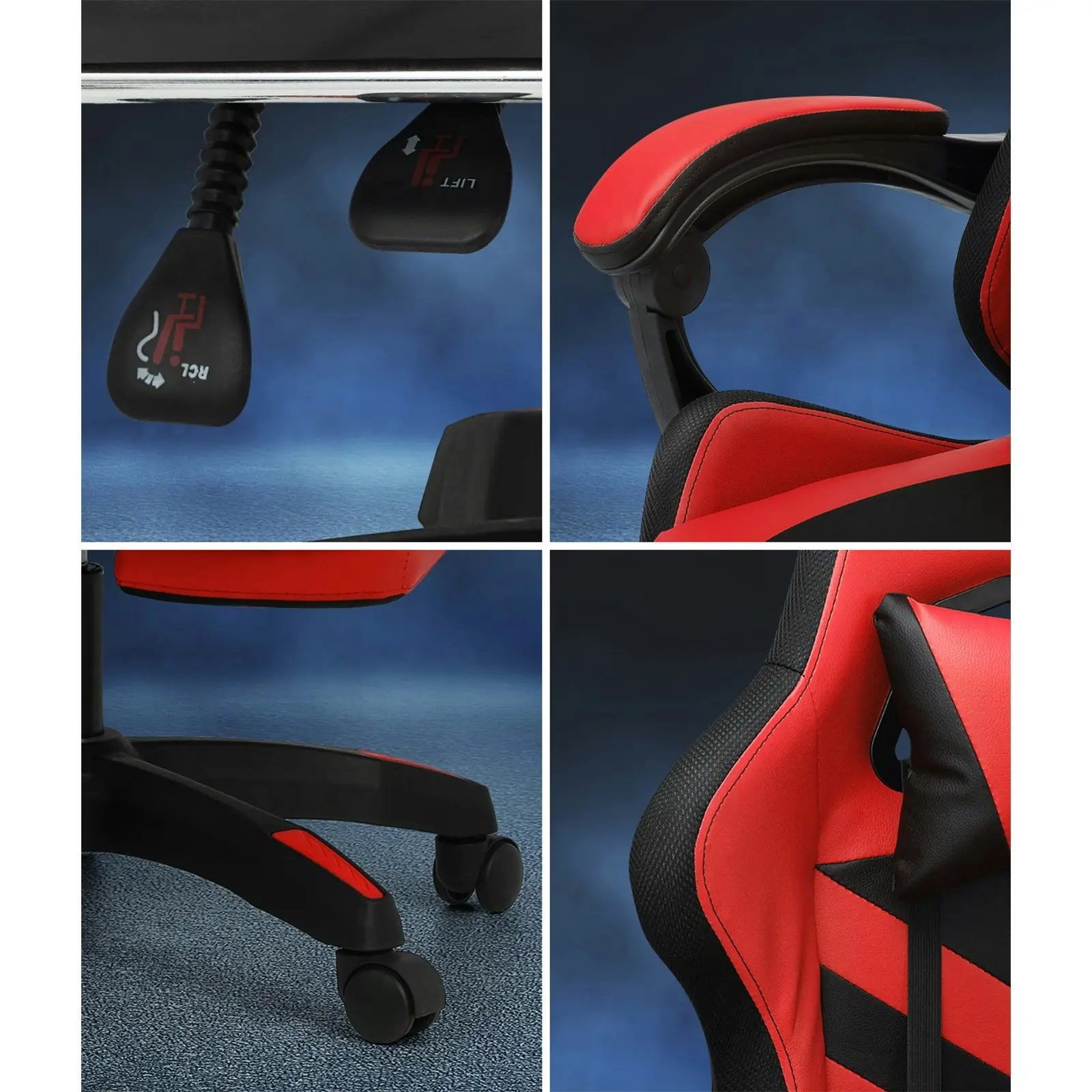 Oikiture Gaming Office Chair Massage Racing 7 RGB LED Computer Work Seat