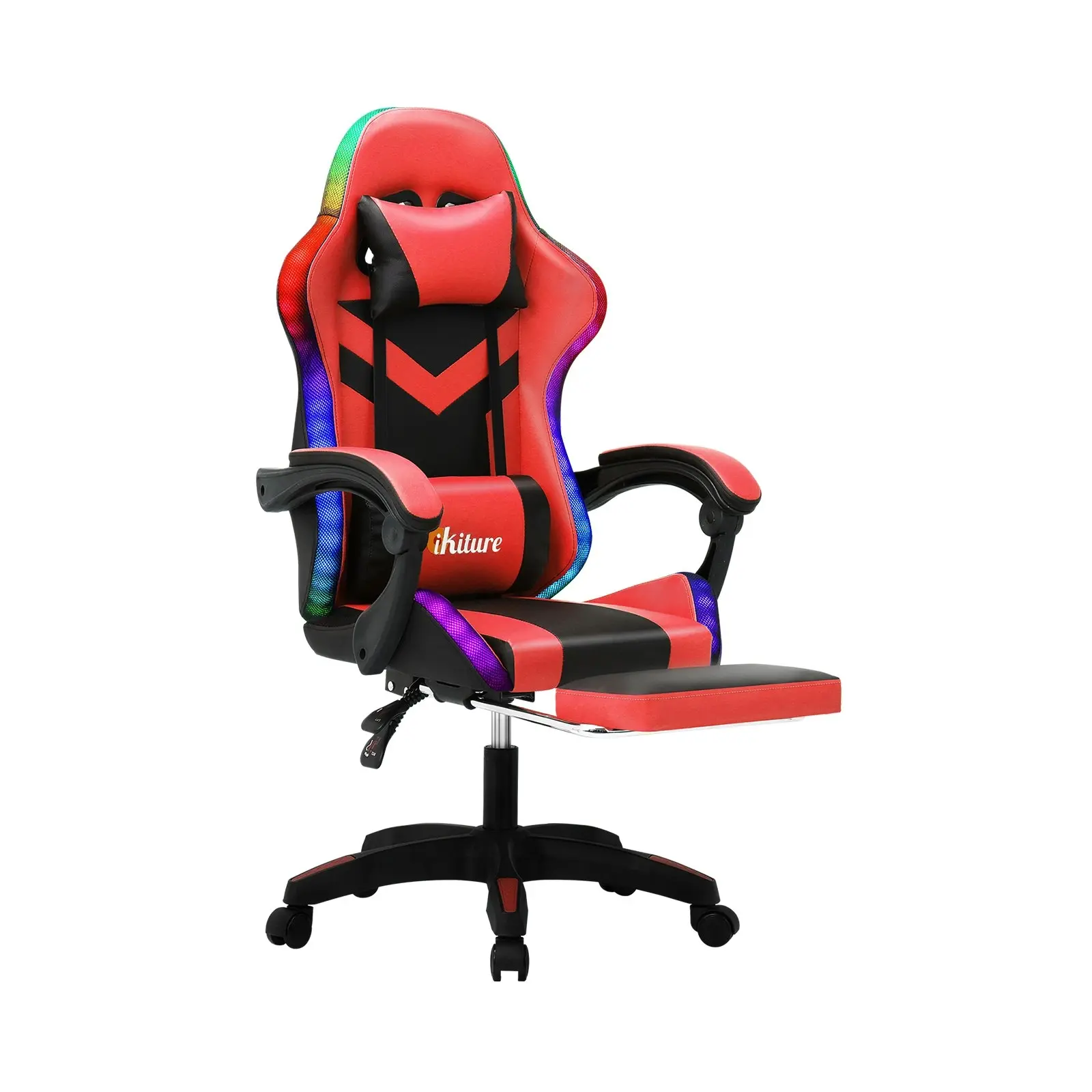 Oikiture Gaming Office Chair Massage Racing 7 RGB LED Computer Work Seat