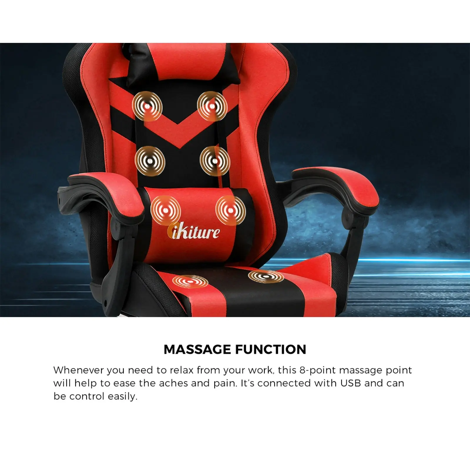 Oikiture Gaming Office Chair Massage Racing 7 RGB LED Computer Work Seat