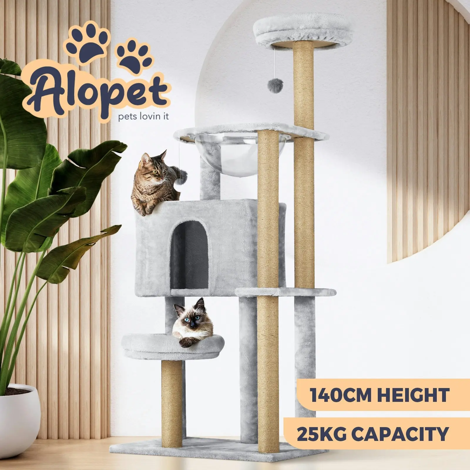 Alopet Cat Tree Tower Scratching Post Scratcher Cats Condo House Bed Wood 140cm