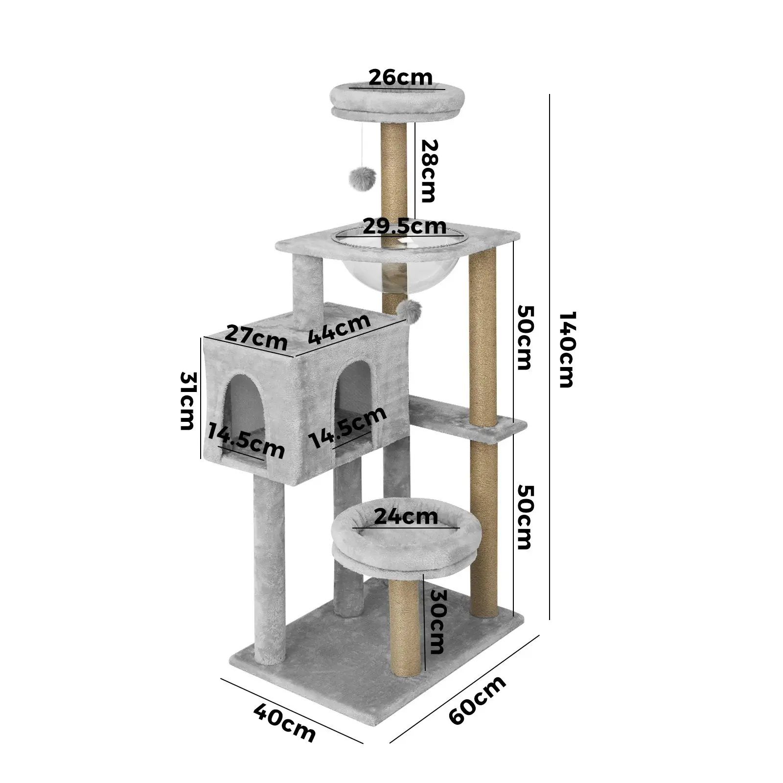 Alopet Cat Tree Tower Scratching Post Scratcher Cats Condo House Bed Wood 140cm