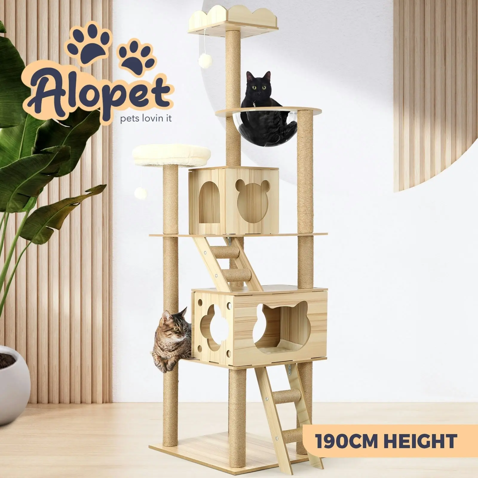 Alopet Cat Tree Scratching Post Scratcher Tower Wood Condo House Bed Large 190CM