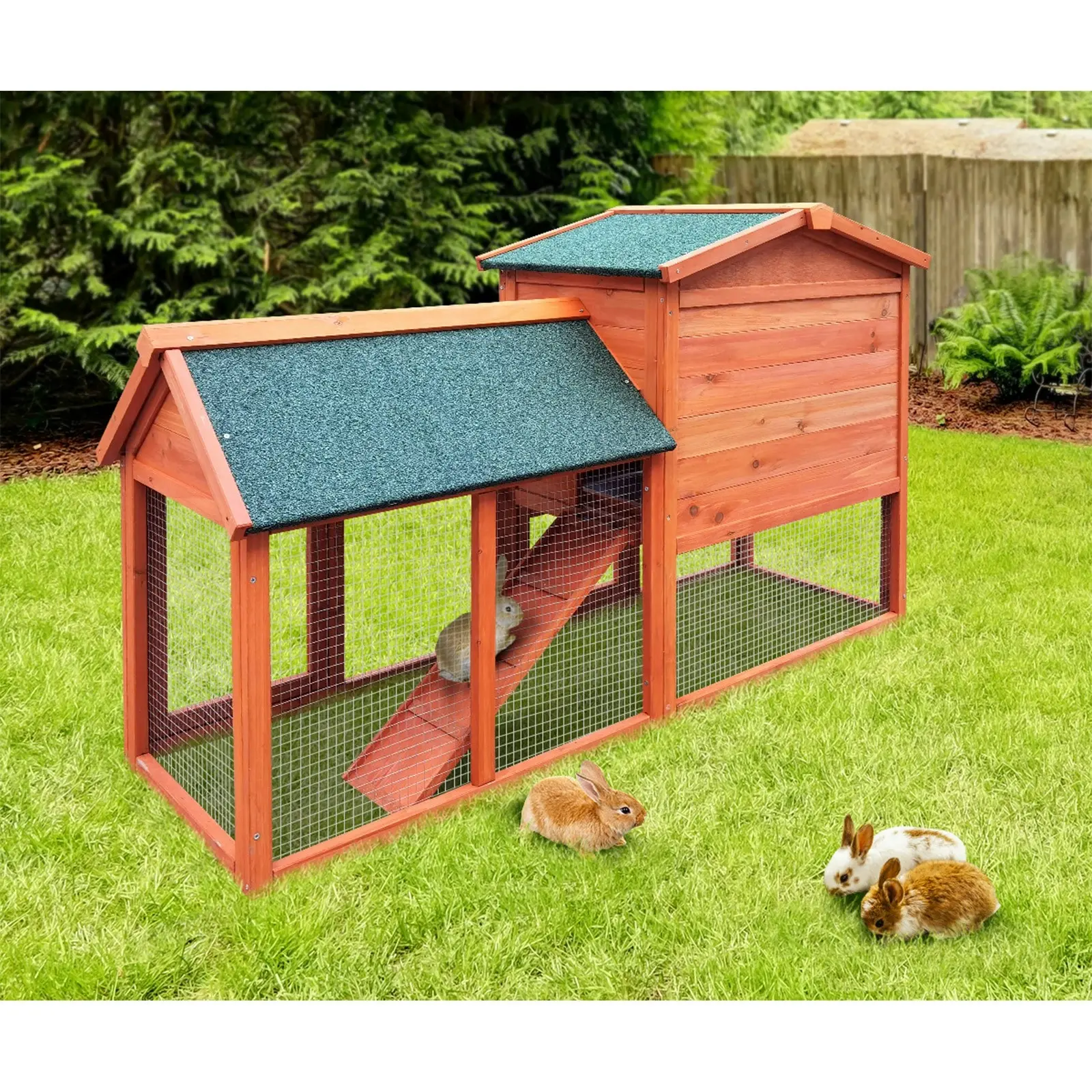 Alopet Rabbit Hutch Chicken Coop Bunny House Run Cage Wooden Outdoor Pet Hutch 135CM