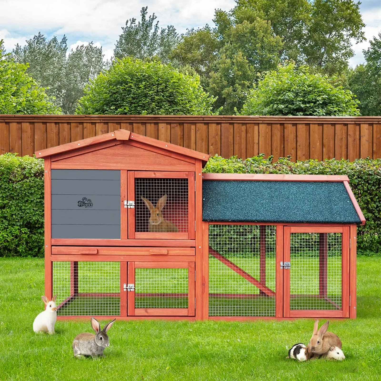 Alopet Rabbit Hutch Chicken Coop Bunny House Run Cage Wooden Outdoor Pet Hutch 135CM