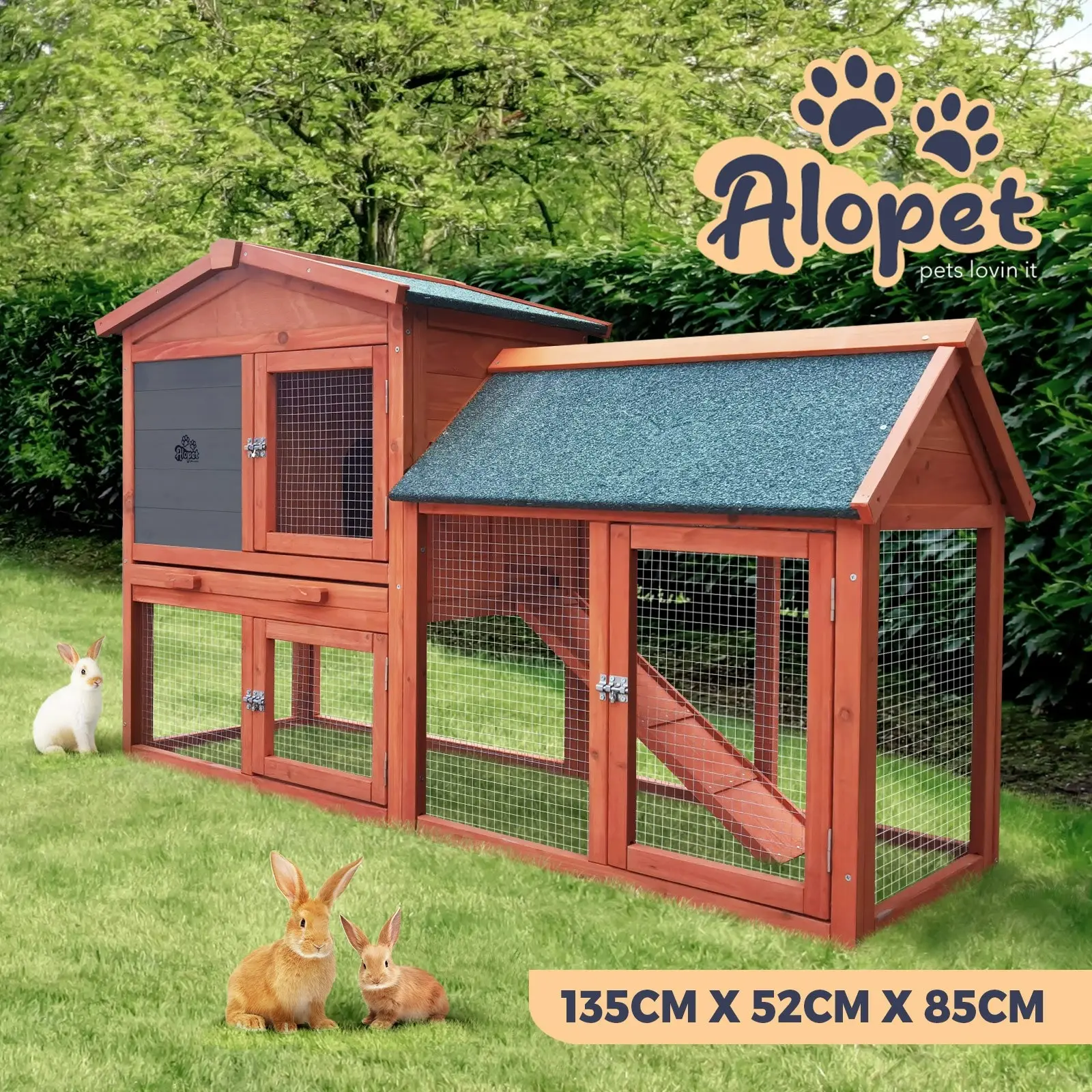 Alopet Rabbit Hutch Chicken Coop Bunny House Run Cage Wooden Outdoor Pet Hutch 135CM