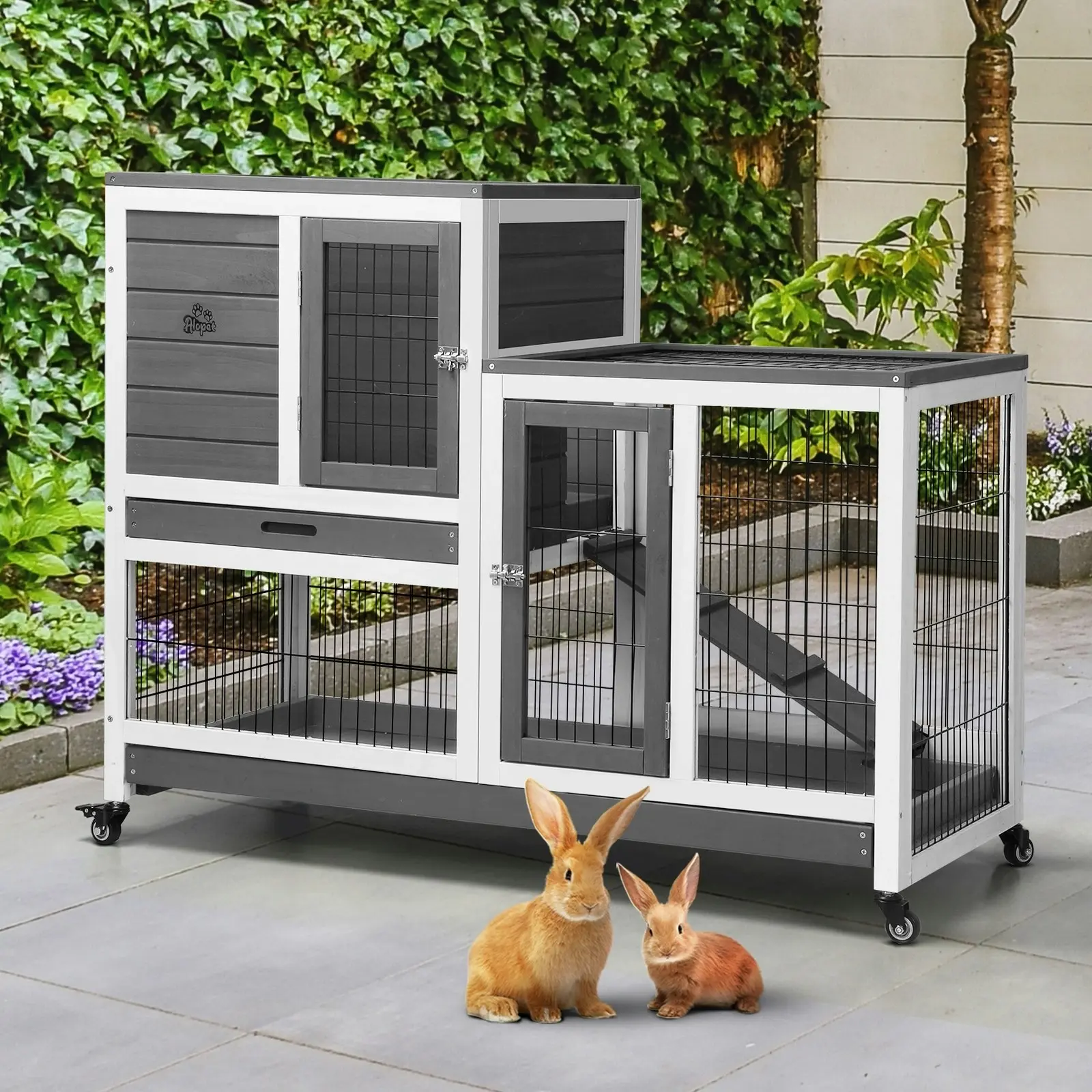 Alopet Rabbit Hutch Chicken Coop House Run Wooden Pet Cage Wheels Guinea Pig Bun