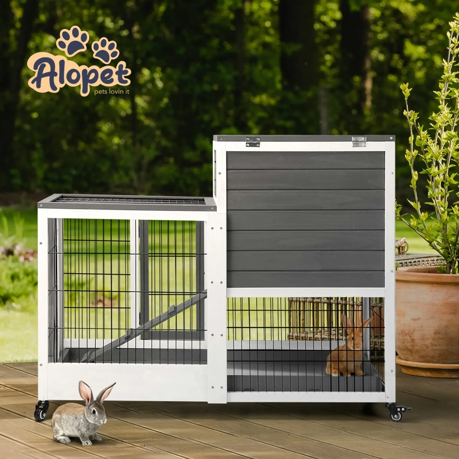 Alopet Rabbit Hutch Chicken Coop House Run Wooden Pet Cage Wheels Guinea Pig Bun