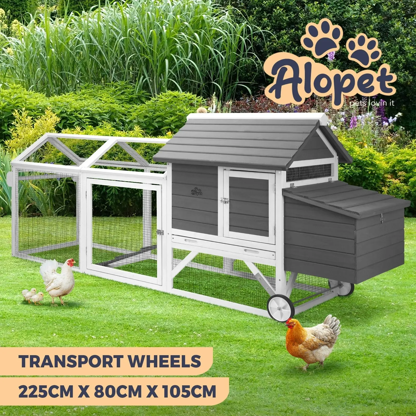 Alopet Chicken Coop Rabbit Hutch Extra Large Wooden House Run Hatch Box w/Wheels