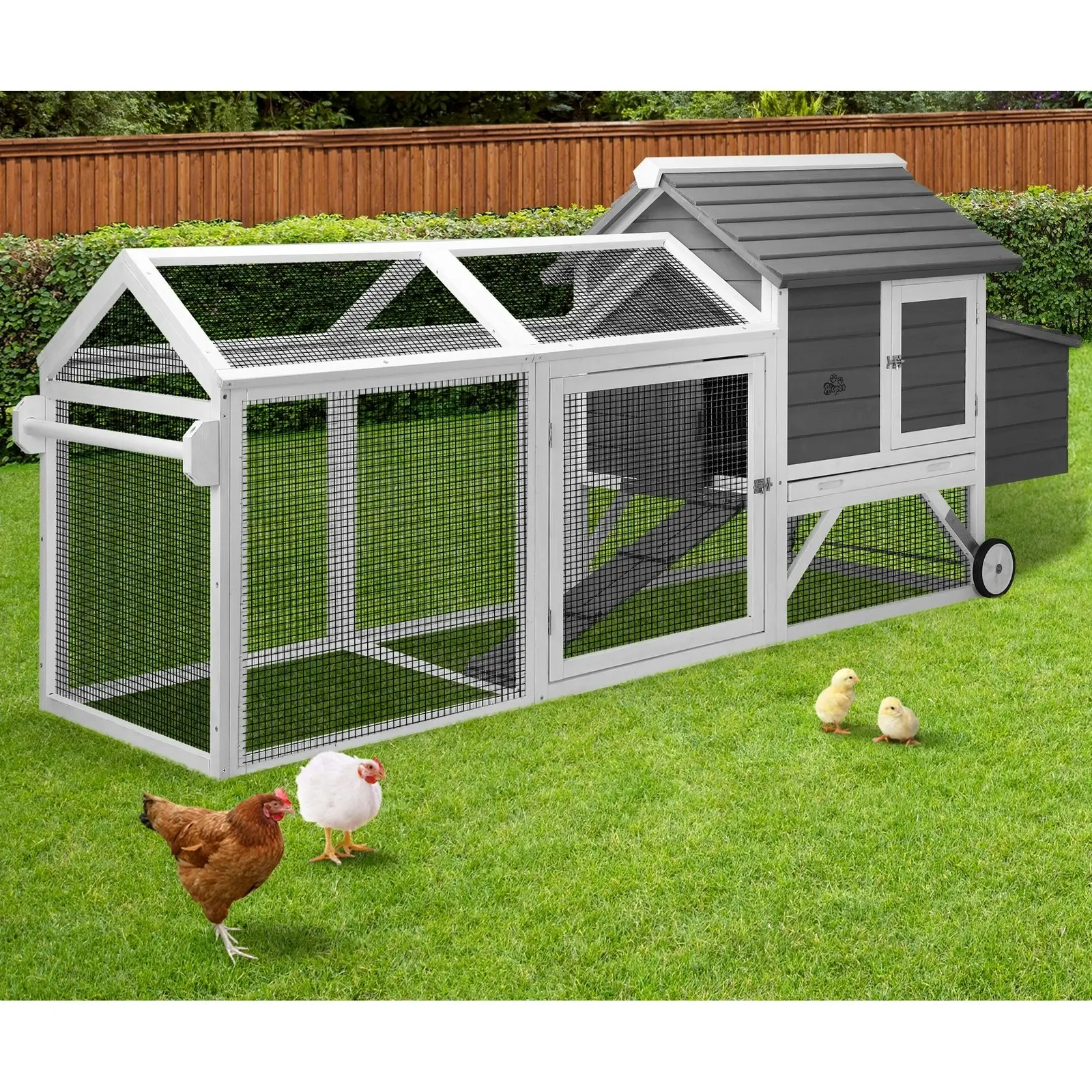 Alopet Chicken Coop Rabbit Hutch Extra Large Wooden House Run Hatch Box w/Wheels