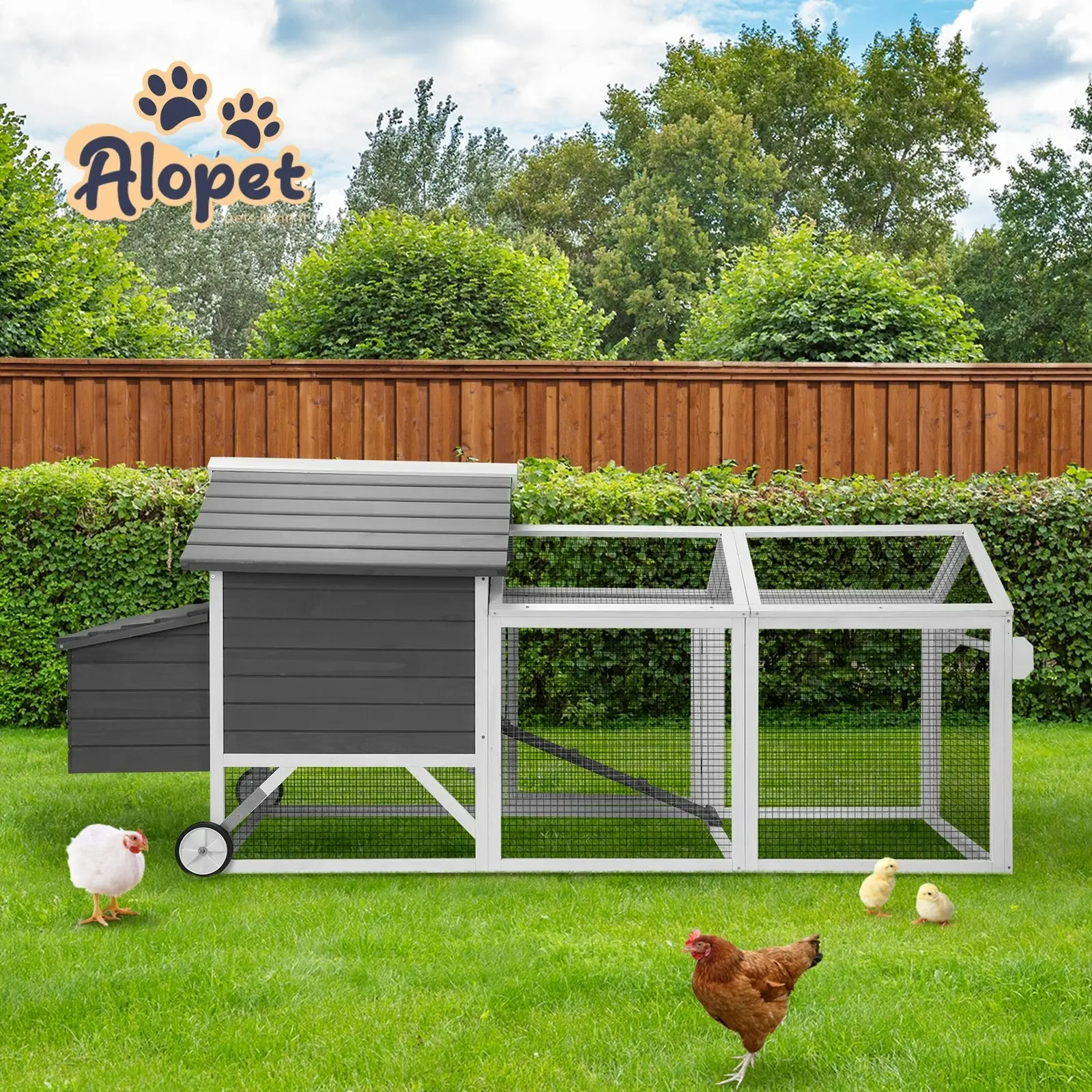 Alopet Chicken Coop Rabbit Hutch Extra Large Wooden House Run Hatch Box w/Wheels