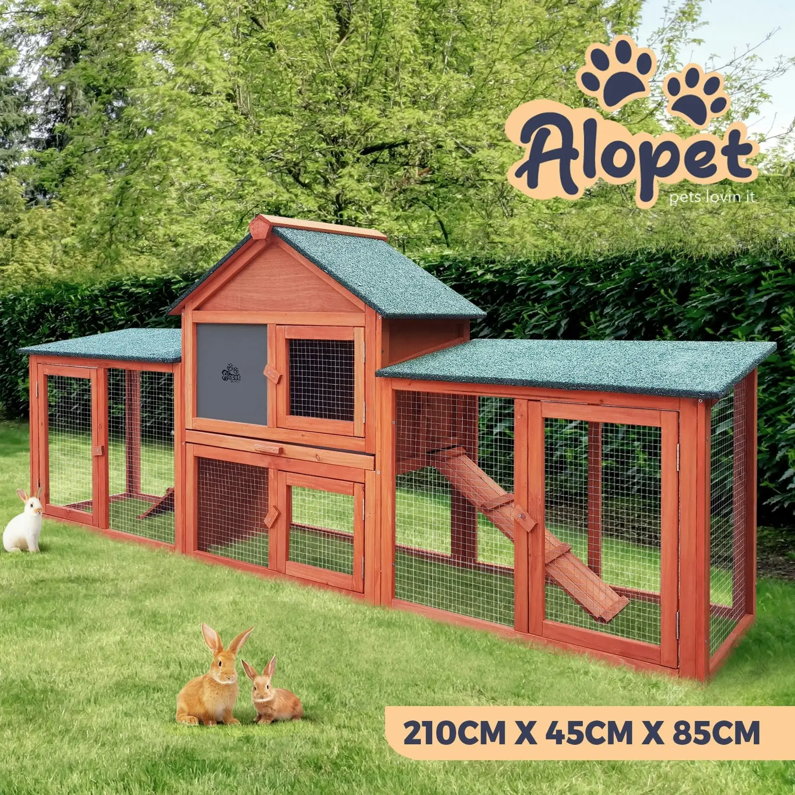 Alopet Rabbit Hutch Chicken Coop Bunny House Run Cage Wooden Outdoor Pet Hutch 210CM