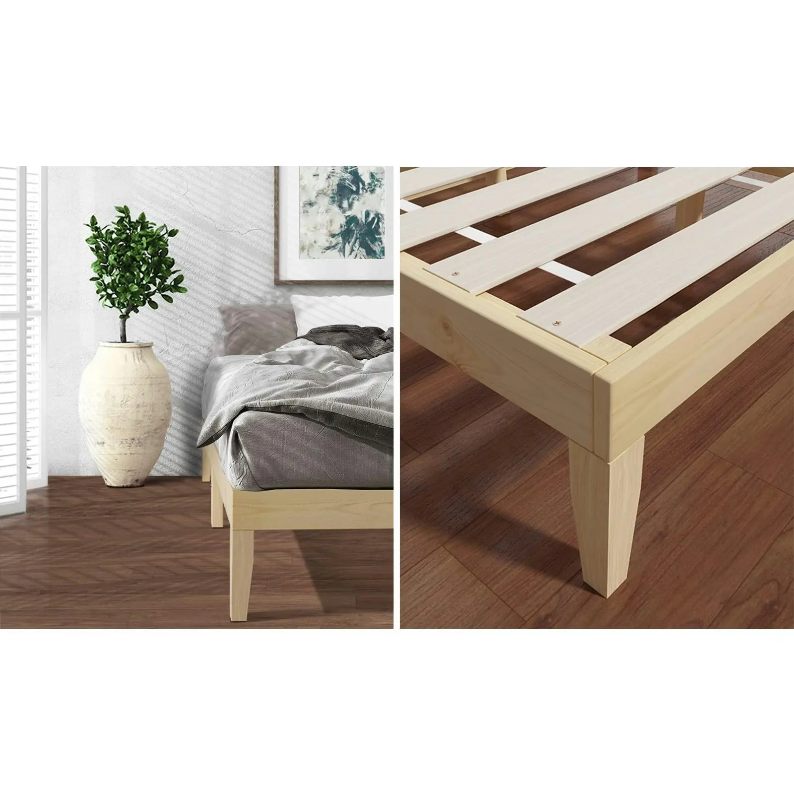 Oikiture Bed Frame Single Size Wooden Bed Base A8