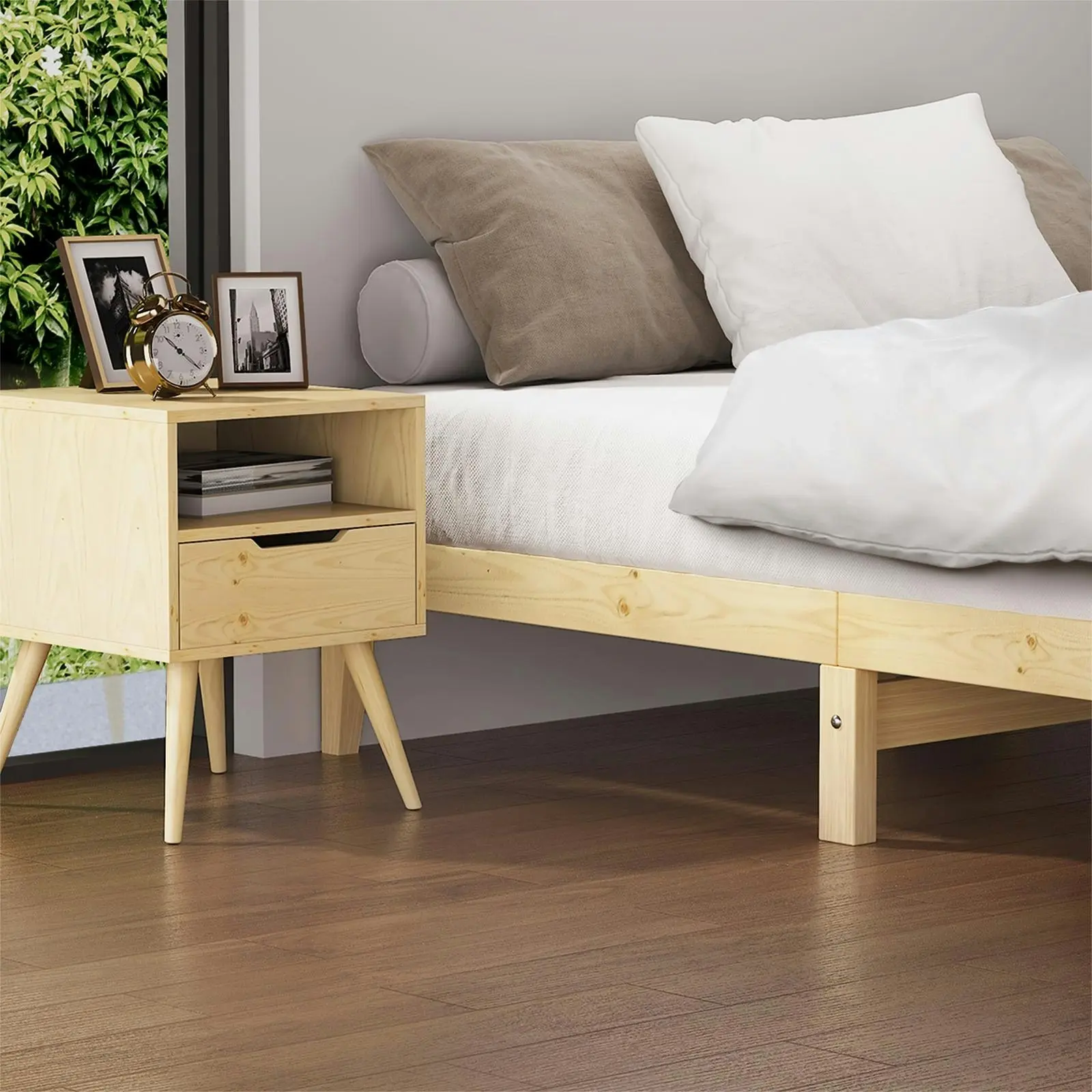 Oikiture Bed Frame Single Size Wooden Bed Base A8