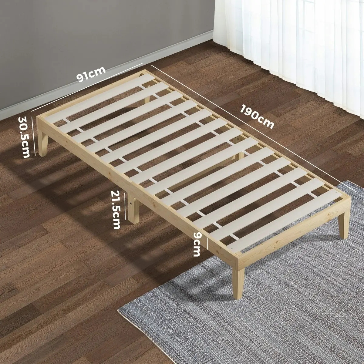 Oikiture Bed Frame Single Size Wooden Bed Base A8