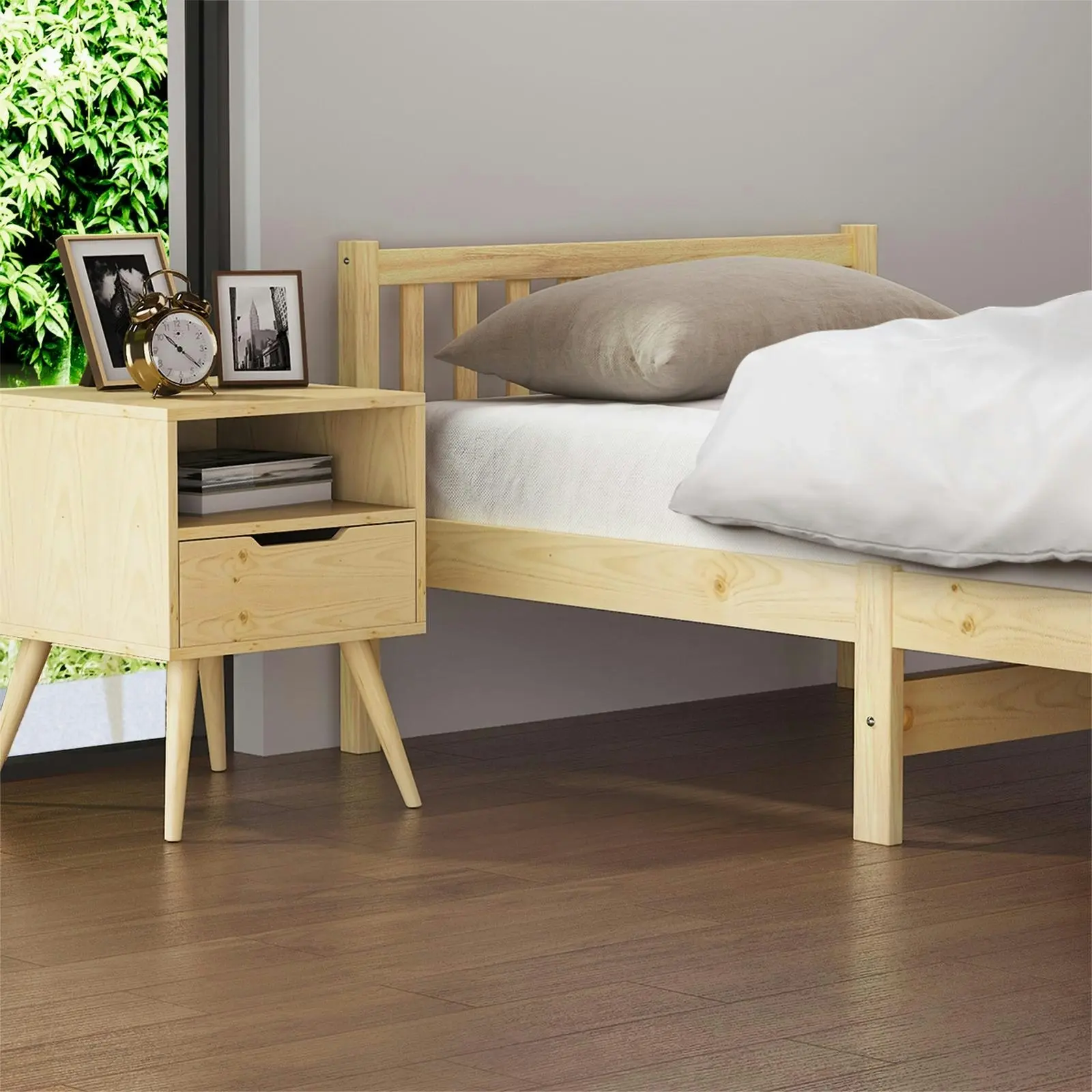 Oikiture Bed Frame Single Size Wooden Kids Bed Timber Mattress Base Platform