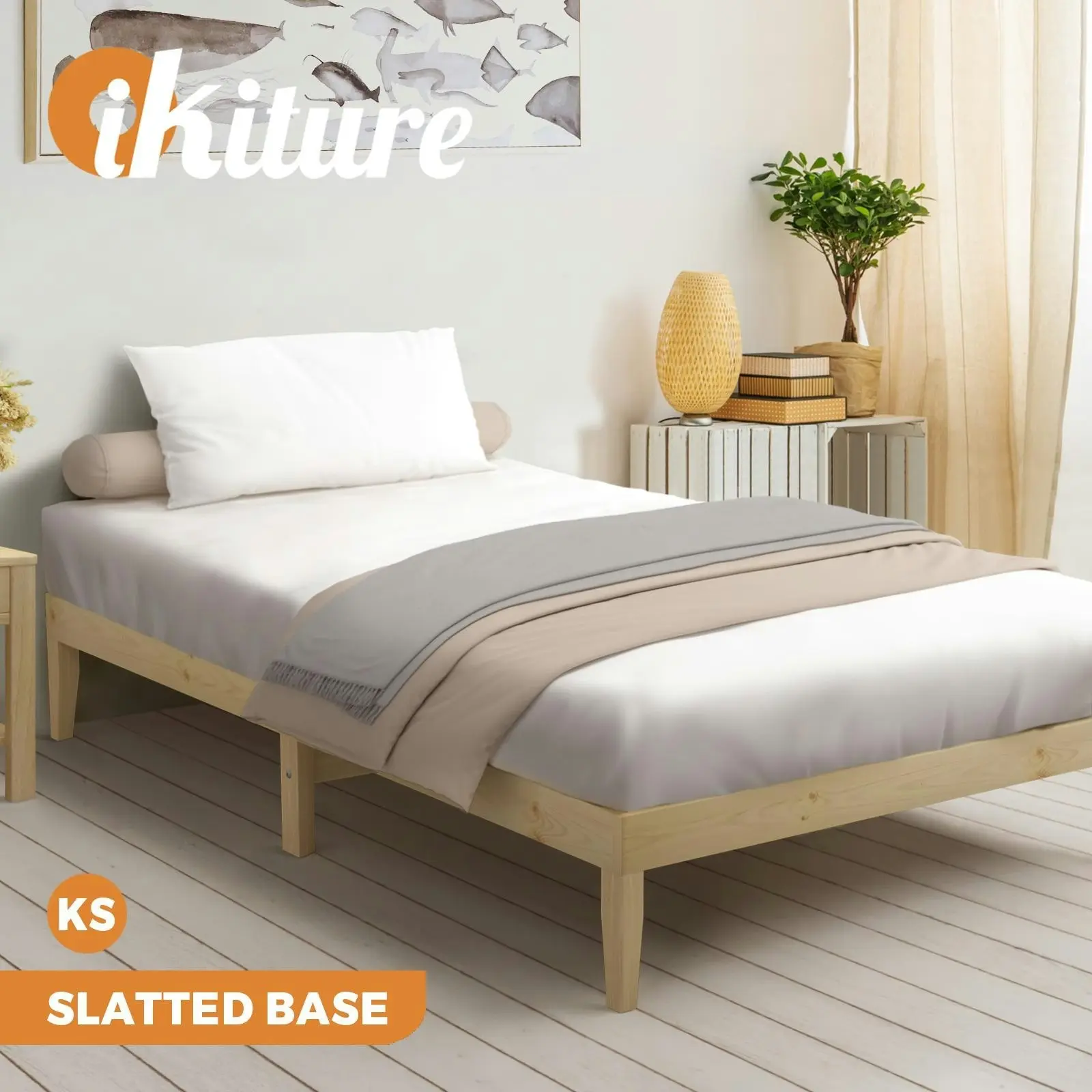 Oikiture Bed Frame King Single Size Wooden Bed Base A8