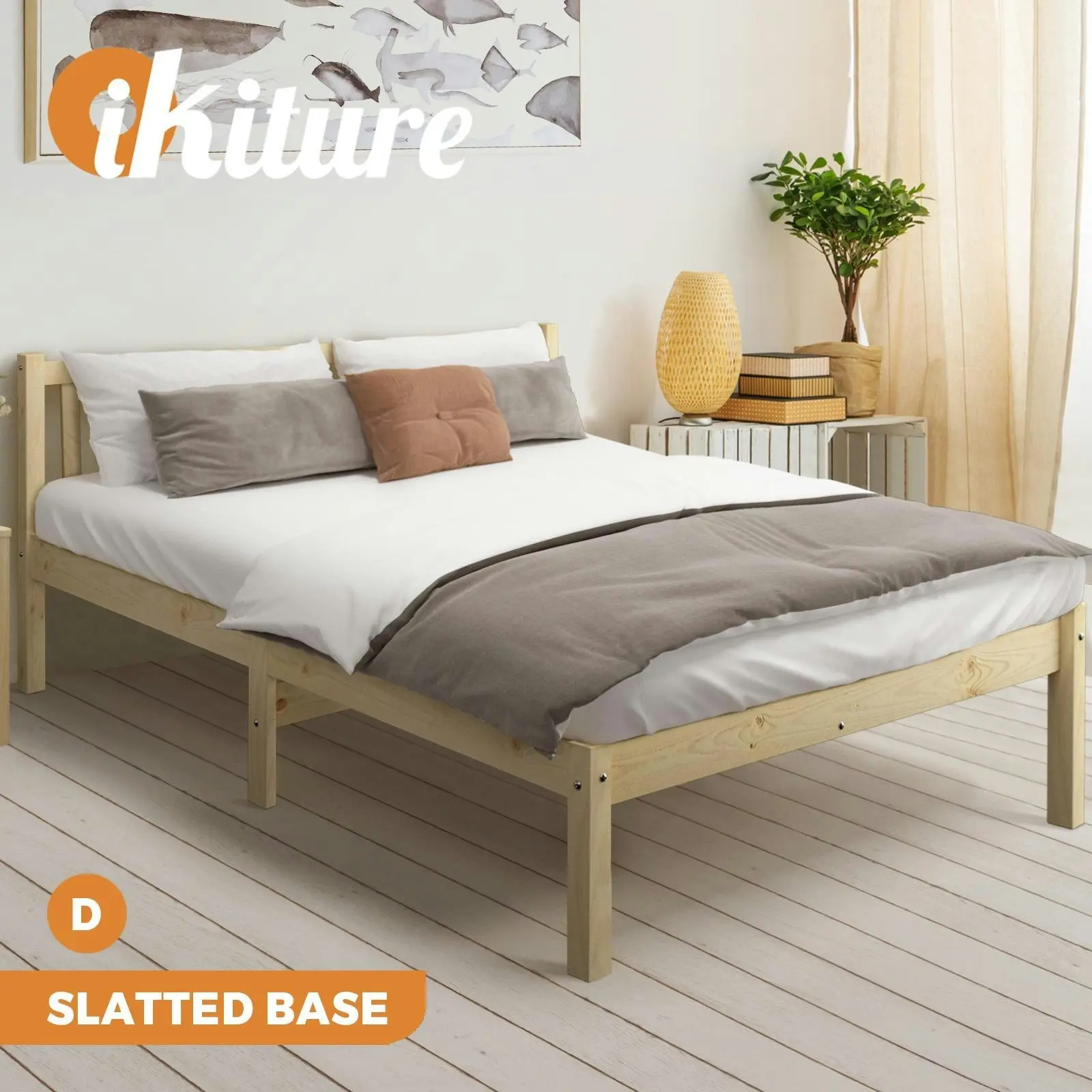 Oikiture Bed Frame Double Size Wood Mattress Base Wooden Timber Platform Bedroom