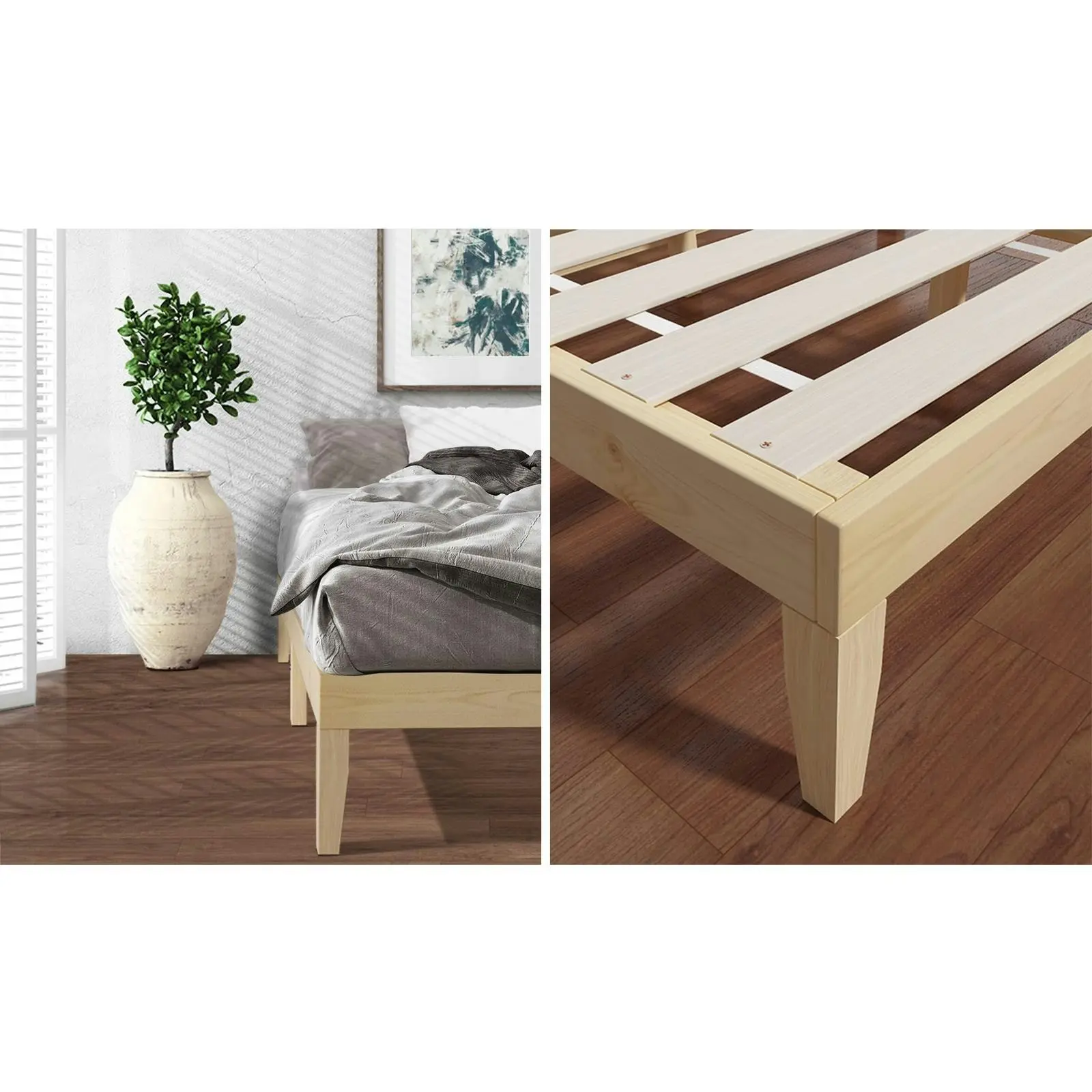 Oikiture Bed Frame King Size Wooden Bed Base A8