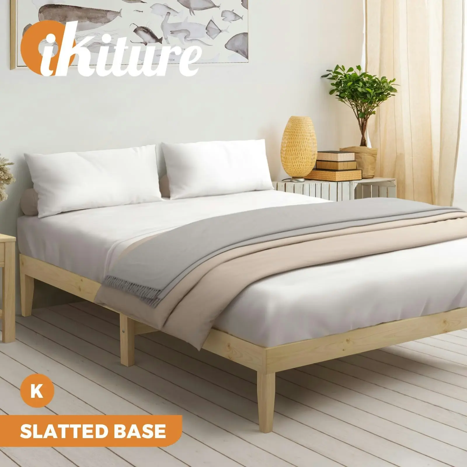 Oikiture Bed Frame King Size Wooden Bed Base A8