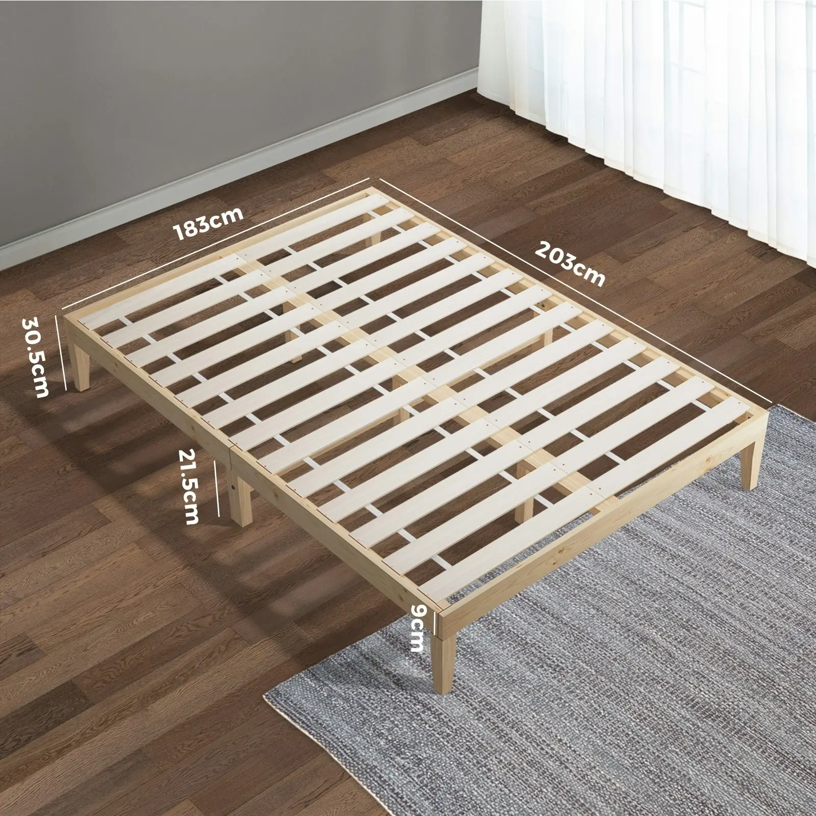 Oikiture Bed Frame King Size Wooden Bed Base A8