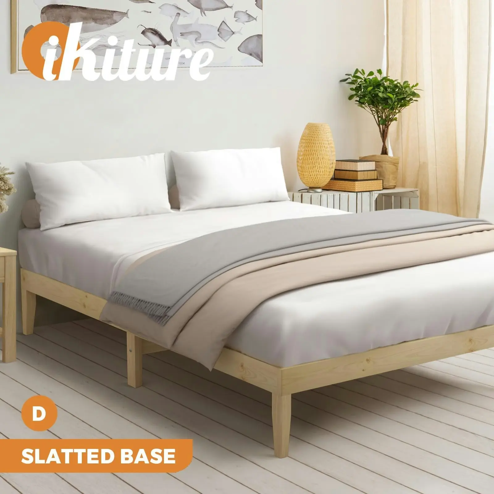 Oikiture Bed Frame Double Size Wooden Bed Base A8