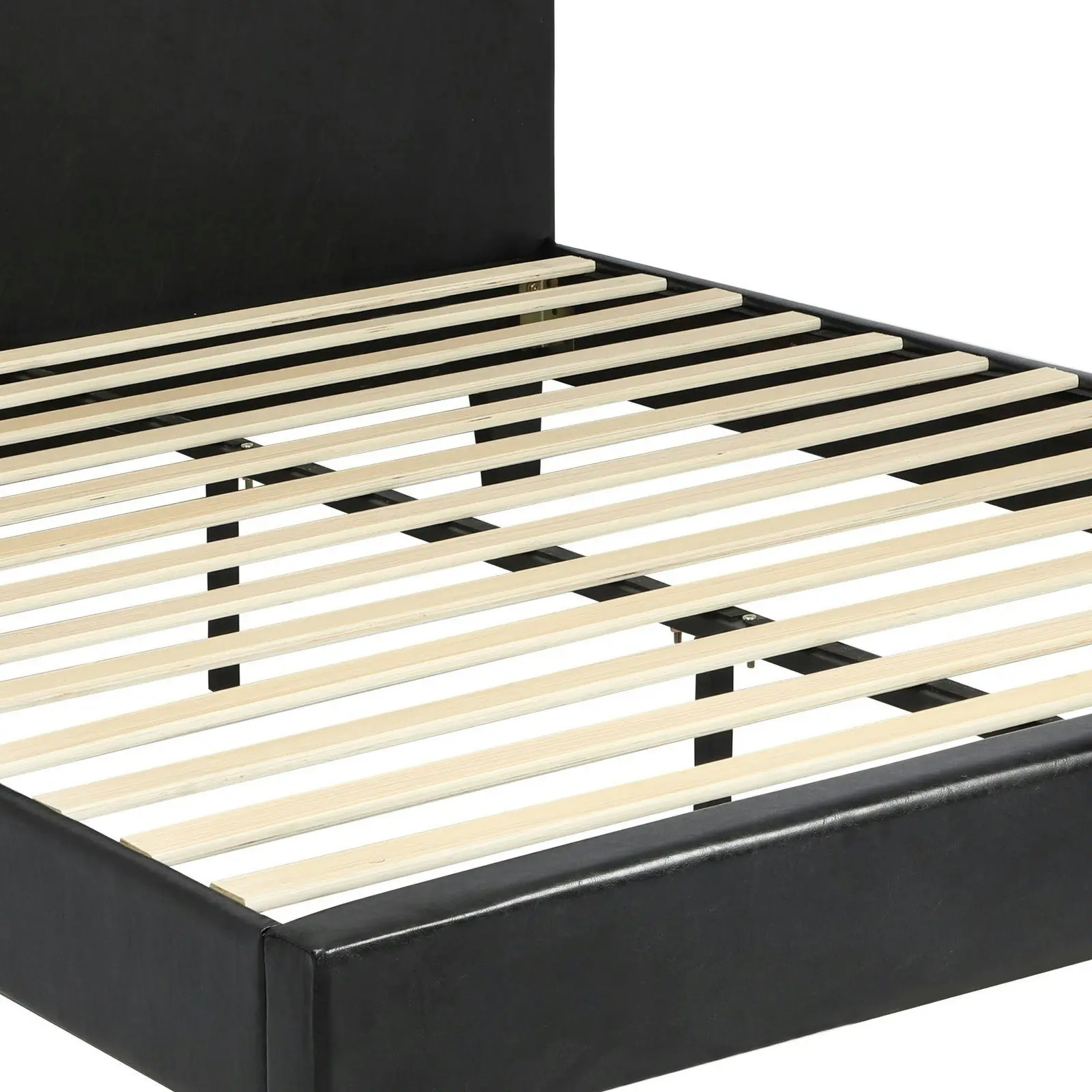 Oikiture Bed Frame Double Size Base Mattress Platform Leather Wooden Slats Black