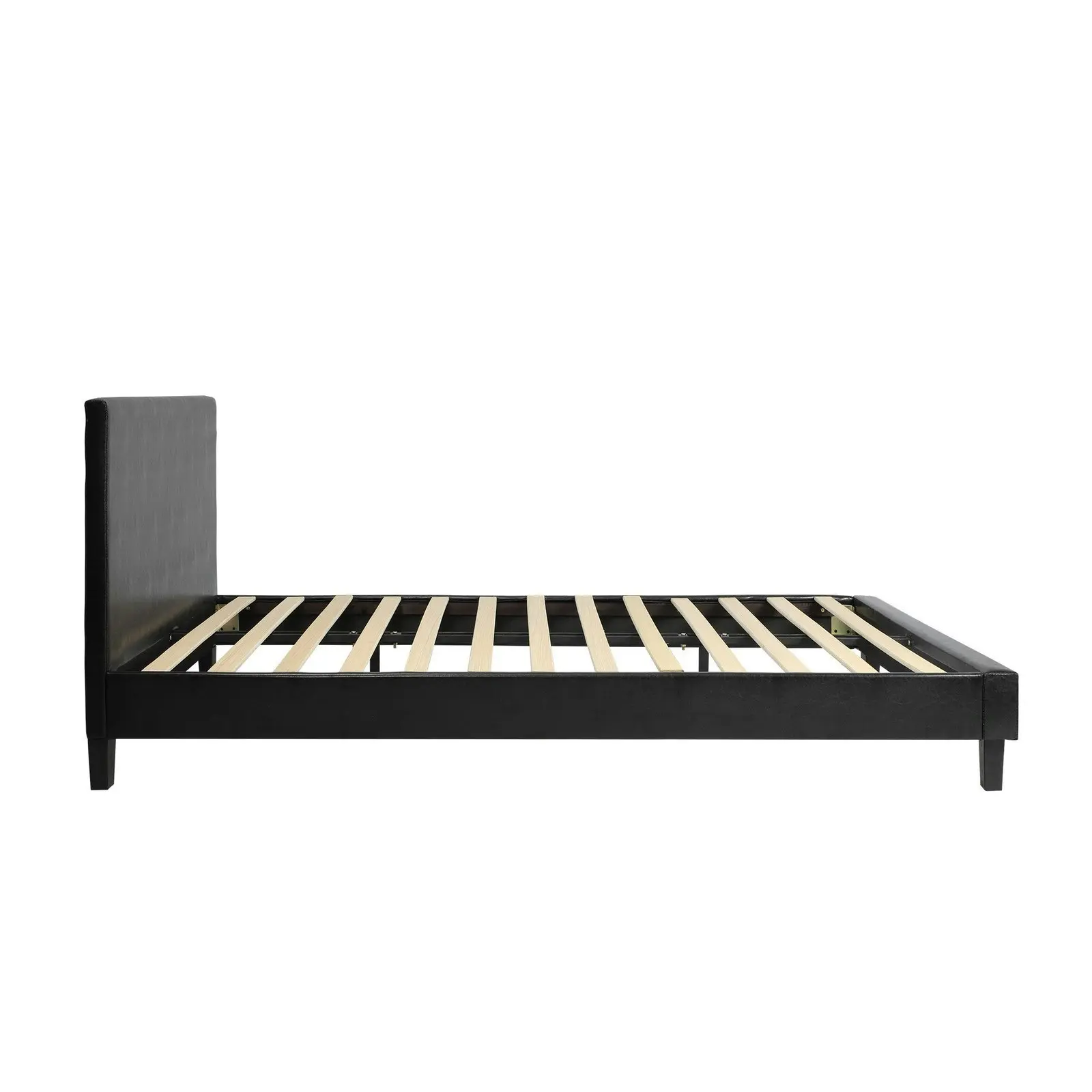 Oikiture Bed Frame Double Size Base Mattress Platform Leather Wooden Slats Black