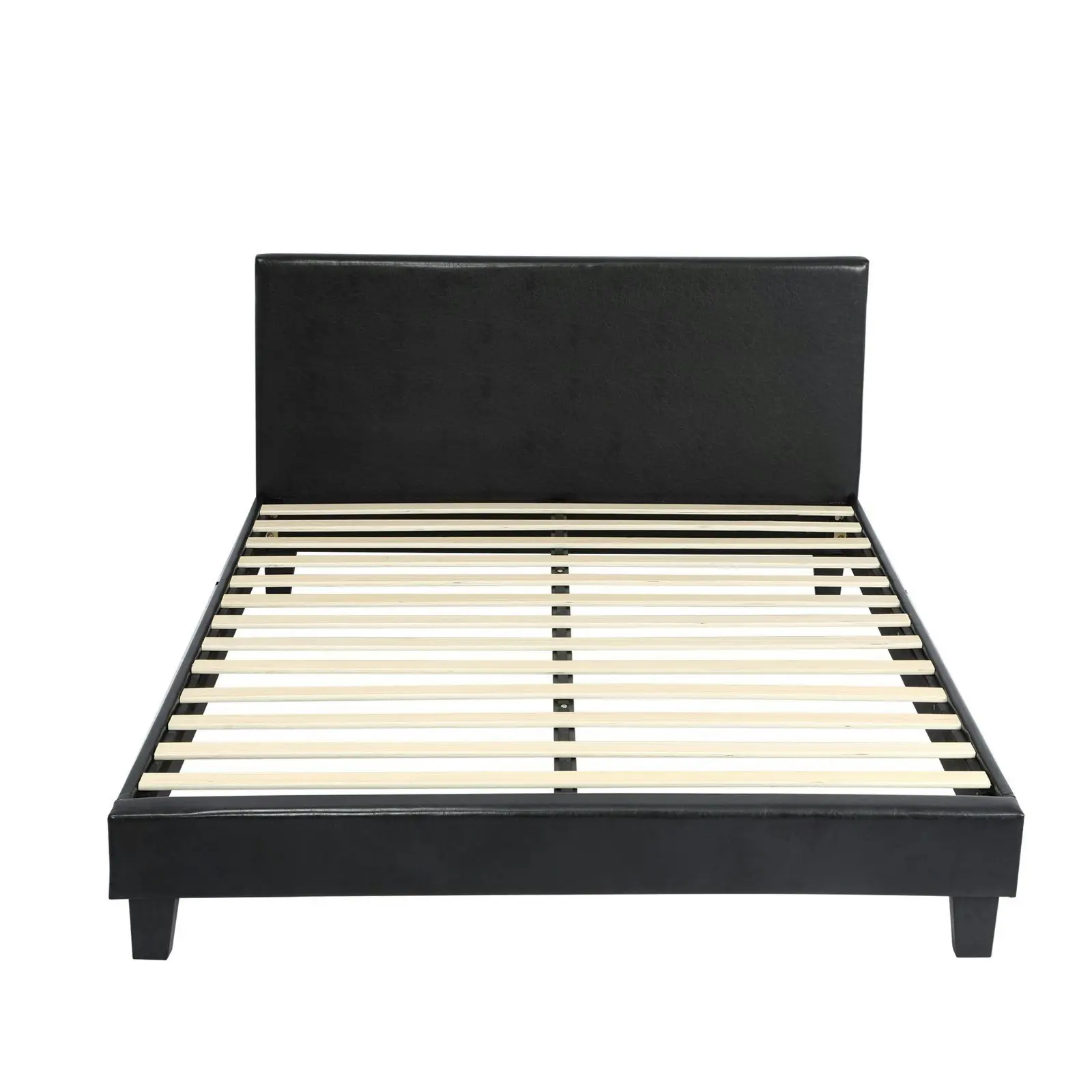 Oikiture Bed Frame Double Size Base Mattress Platform Leather Wooden Slats Black