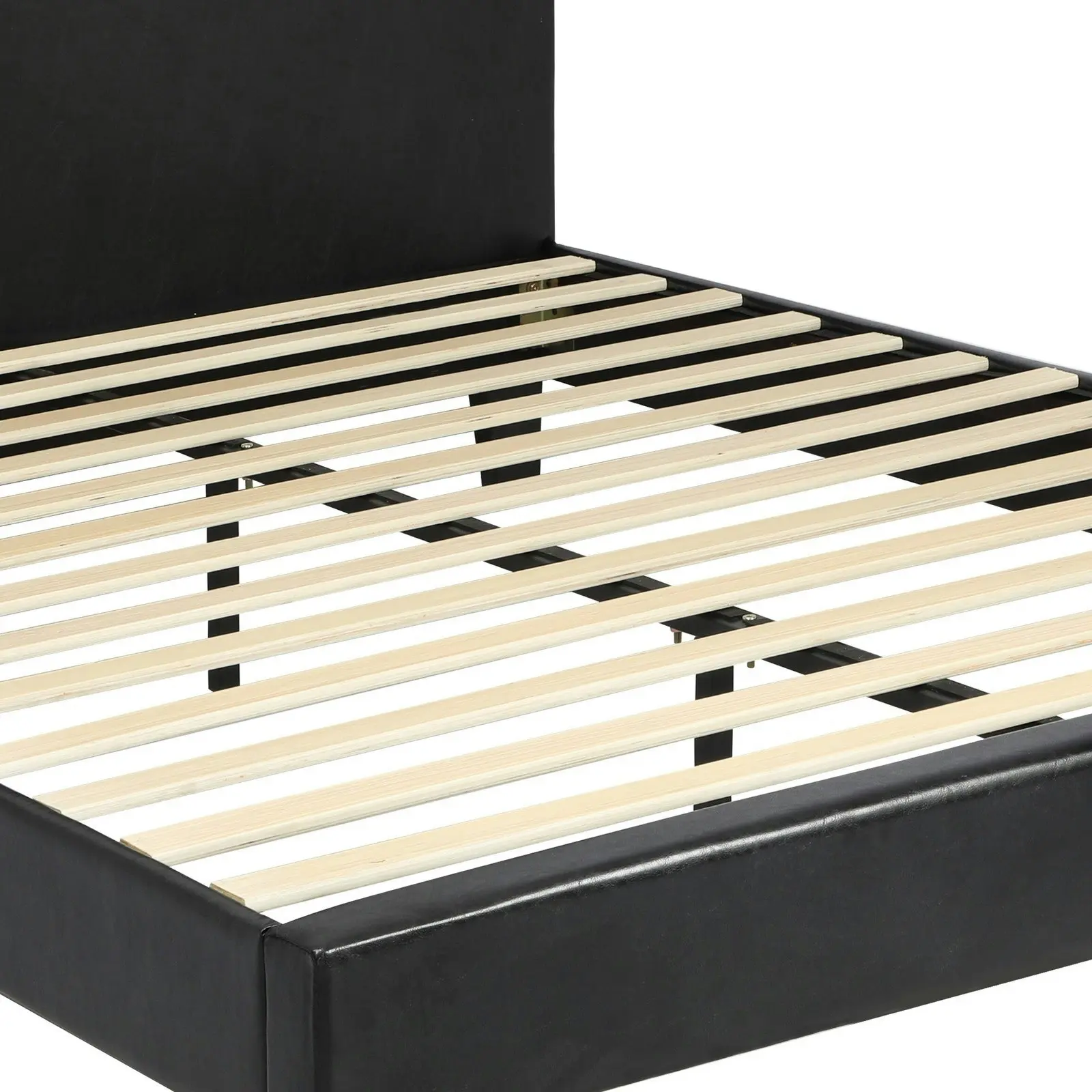 Oikiture Bed Frame Queen Size Base Mattress Platform Leather Wooden Slats Black