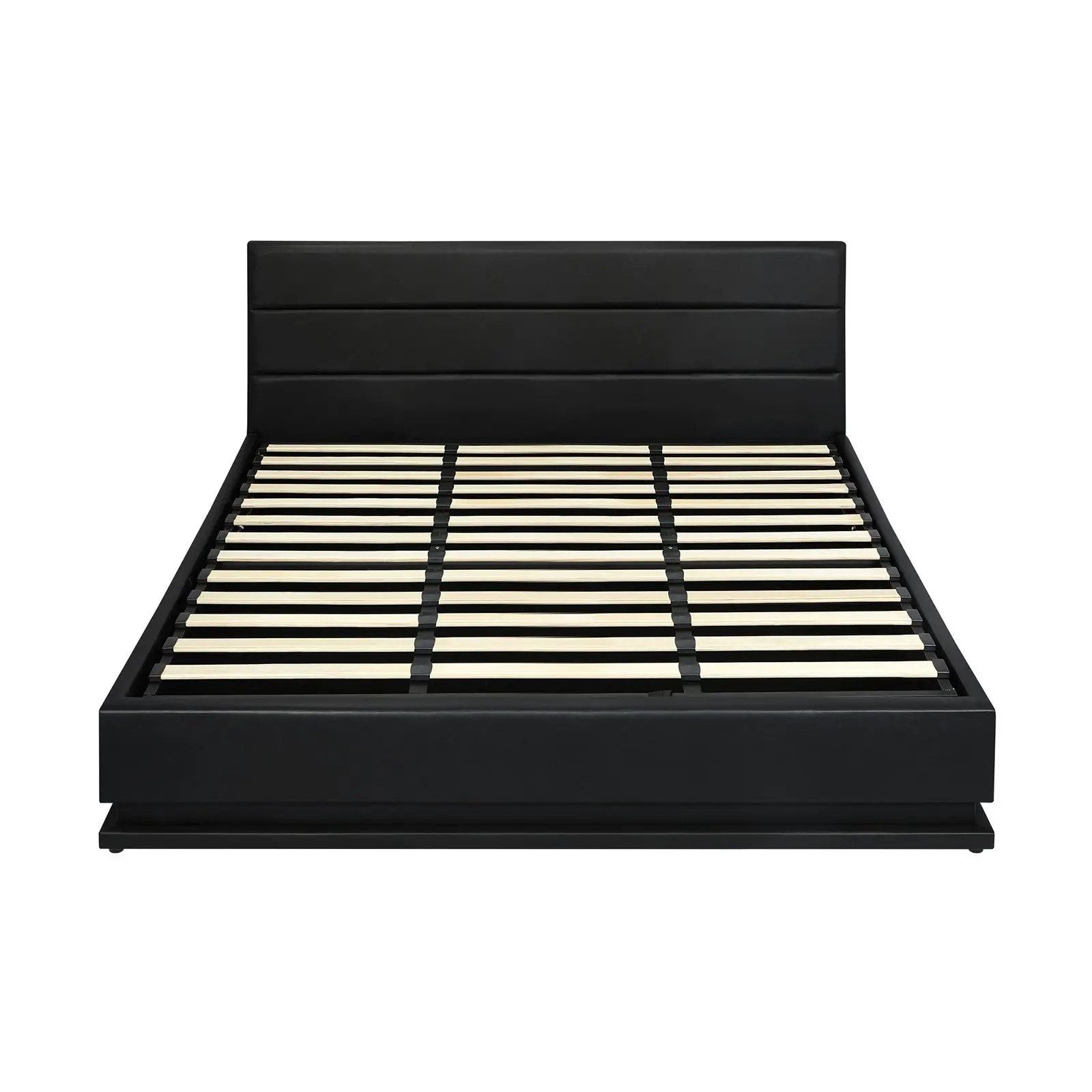 Oikiture RGB LED Bed Frame King Size Gas Lift Base With Storage Black Leather