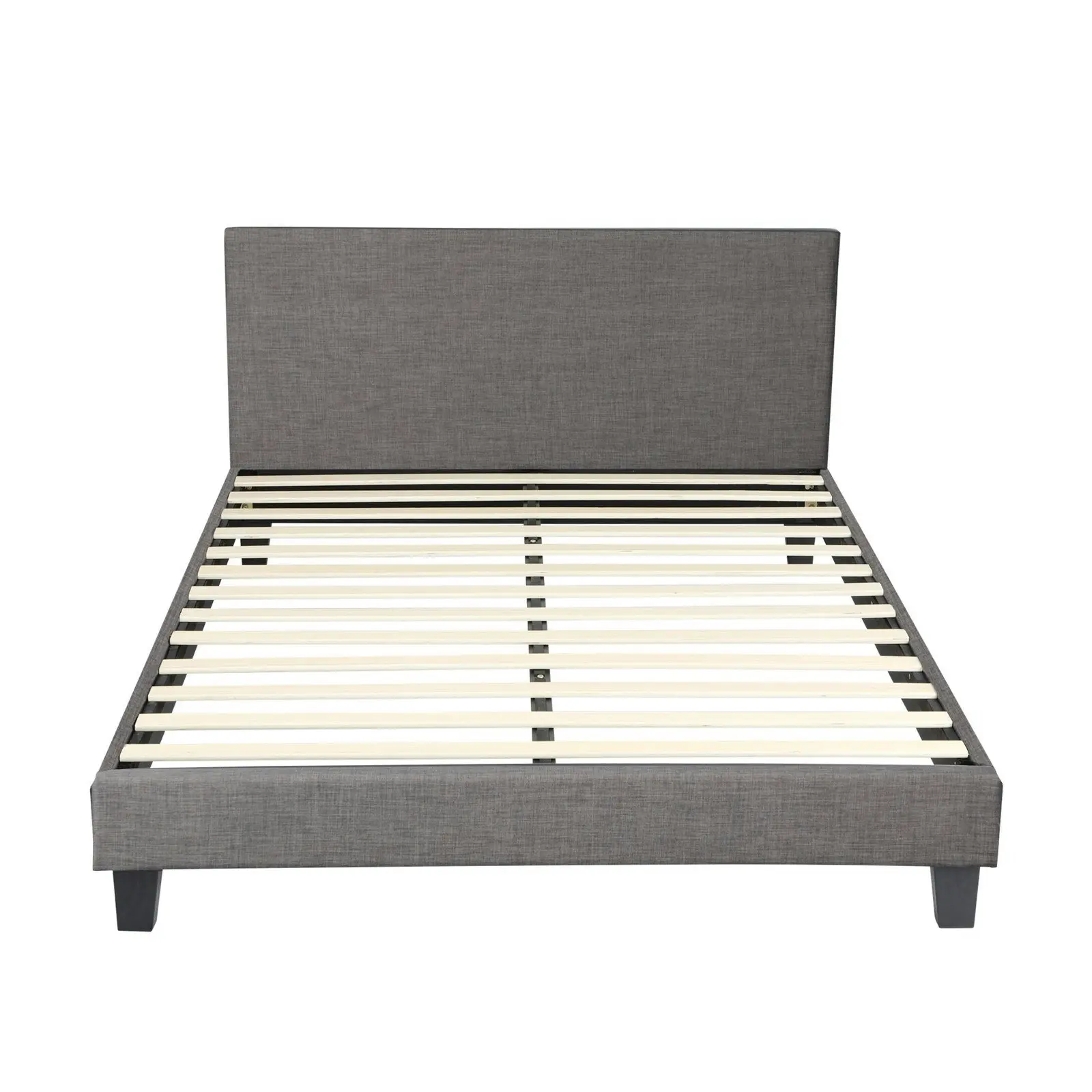 Oikiture Bed Frame Queen Size Mattress Base Platform Wooden Slats Grey Fabric