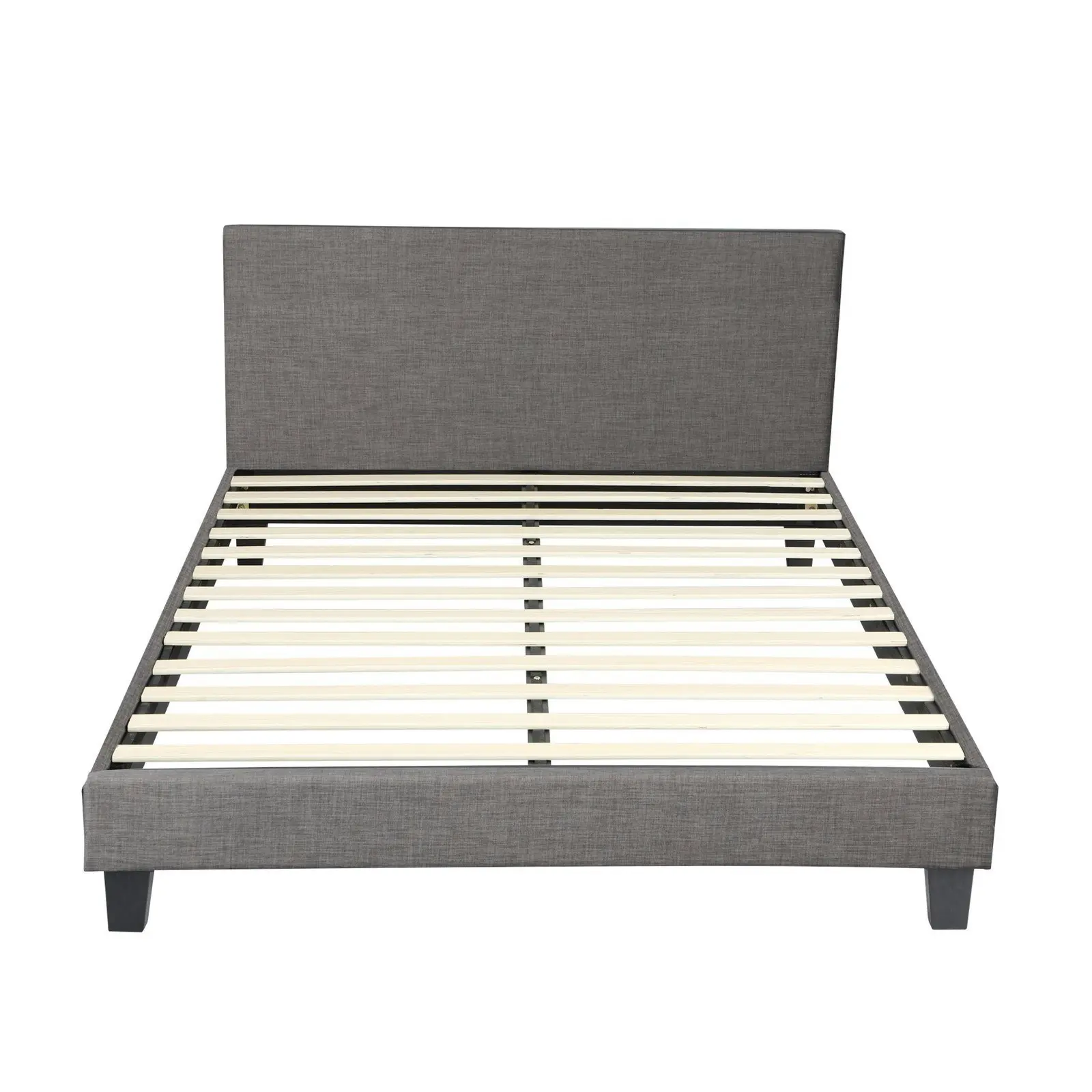 Oikiture Bed Frame Double Size Mattress Base Platform Wooden Slats Grey Fabric