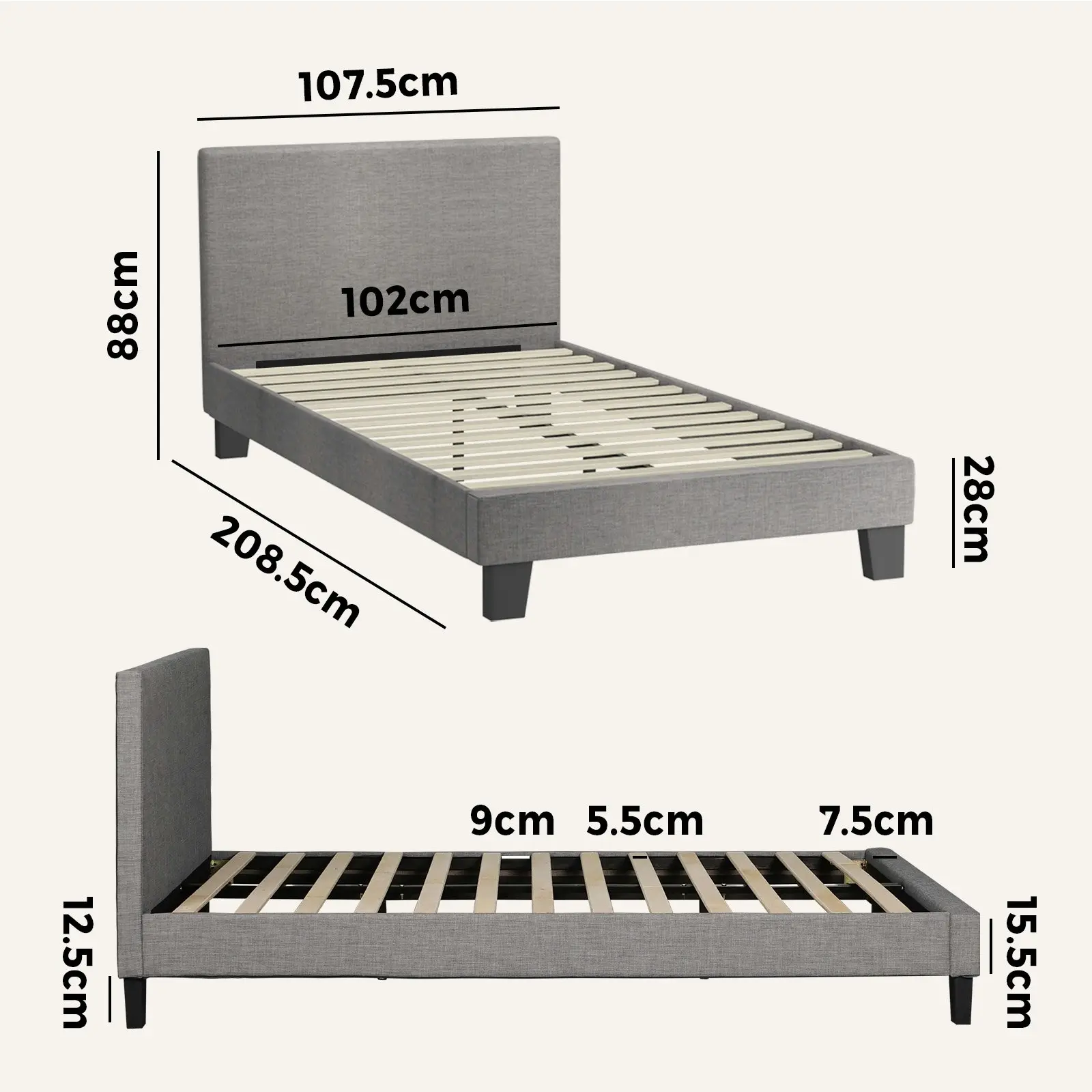 Oikiture Bed Frame King Single Size Mattress Base Platform Wooden Slats Fabric