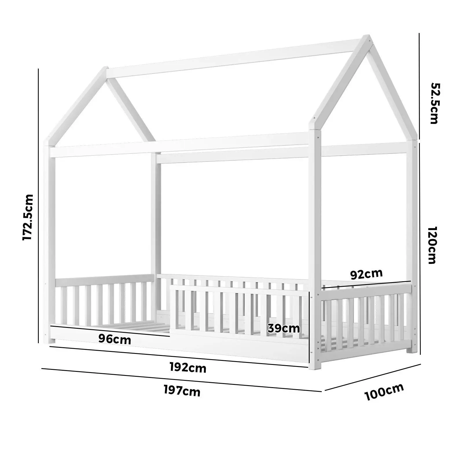 Oikiture Bed Frame Kids Wooden Single Timber House Frame Mattress Base Platform